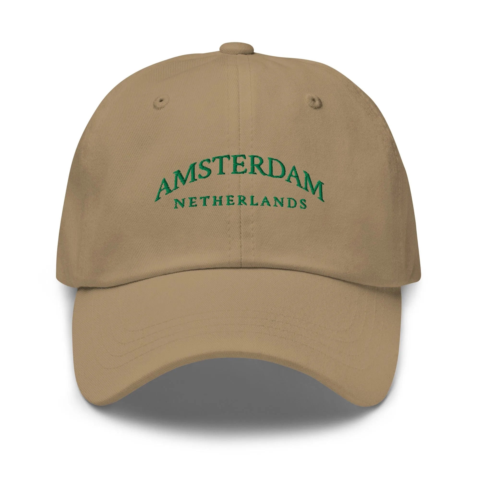 Khaki Dad Hat featuring Amsterdam embroidery - a sleek and versatile casual hat for urban adventures and relaxed outings.