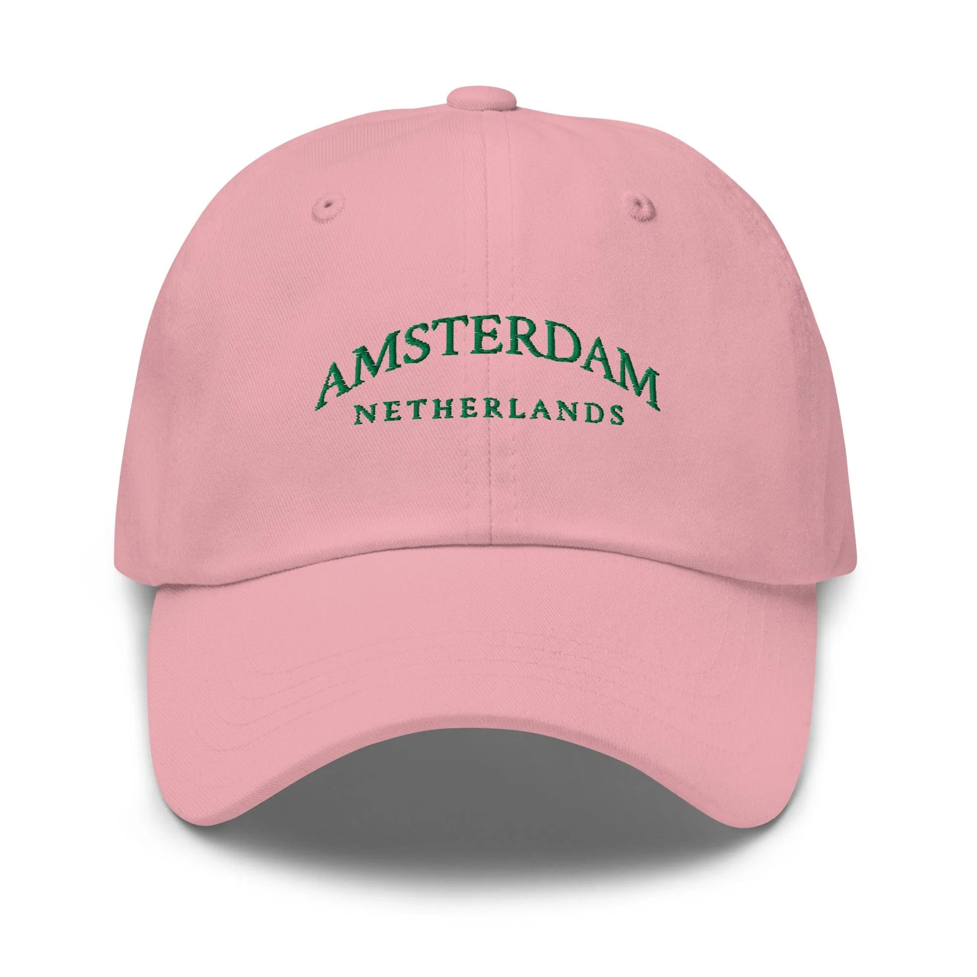 Pink Dad Hat featuring Amsterdam embroidery - a sleek and versatile casual hat for urban adventures and relaxed outing.