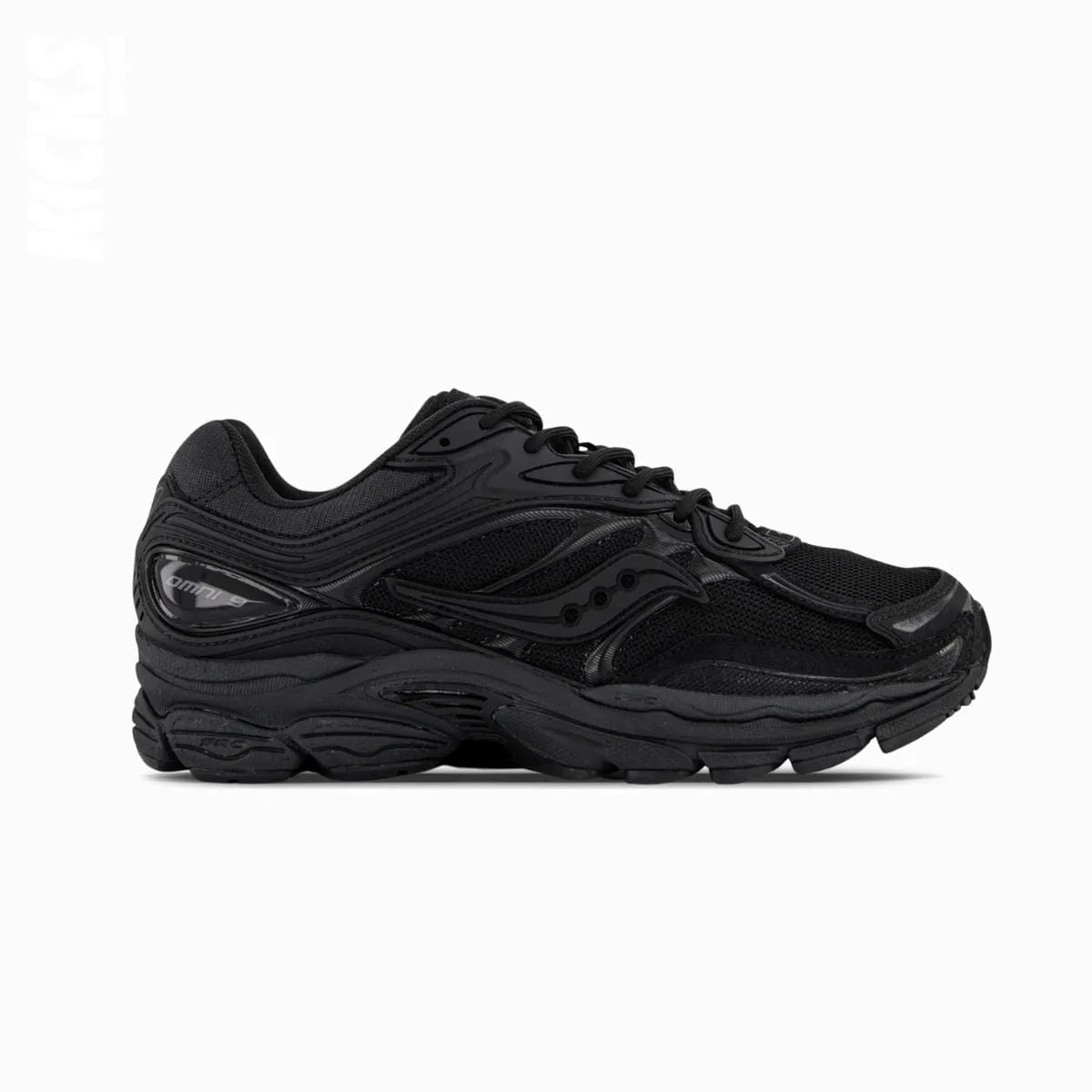 A pair of black Saucony Progrid Omni 9 replacement shoe laces.