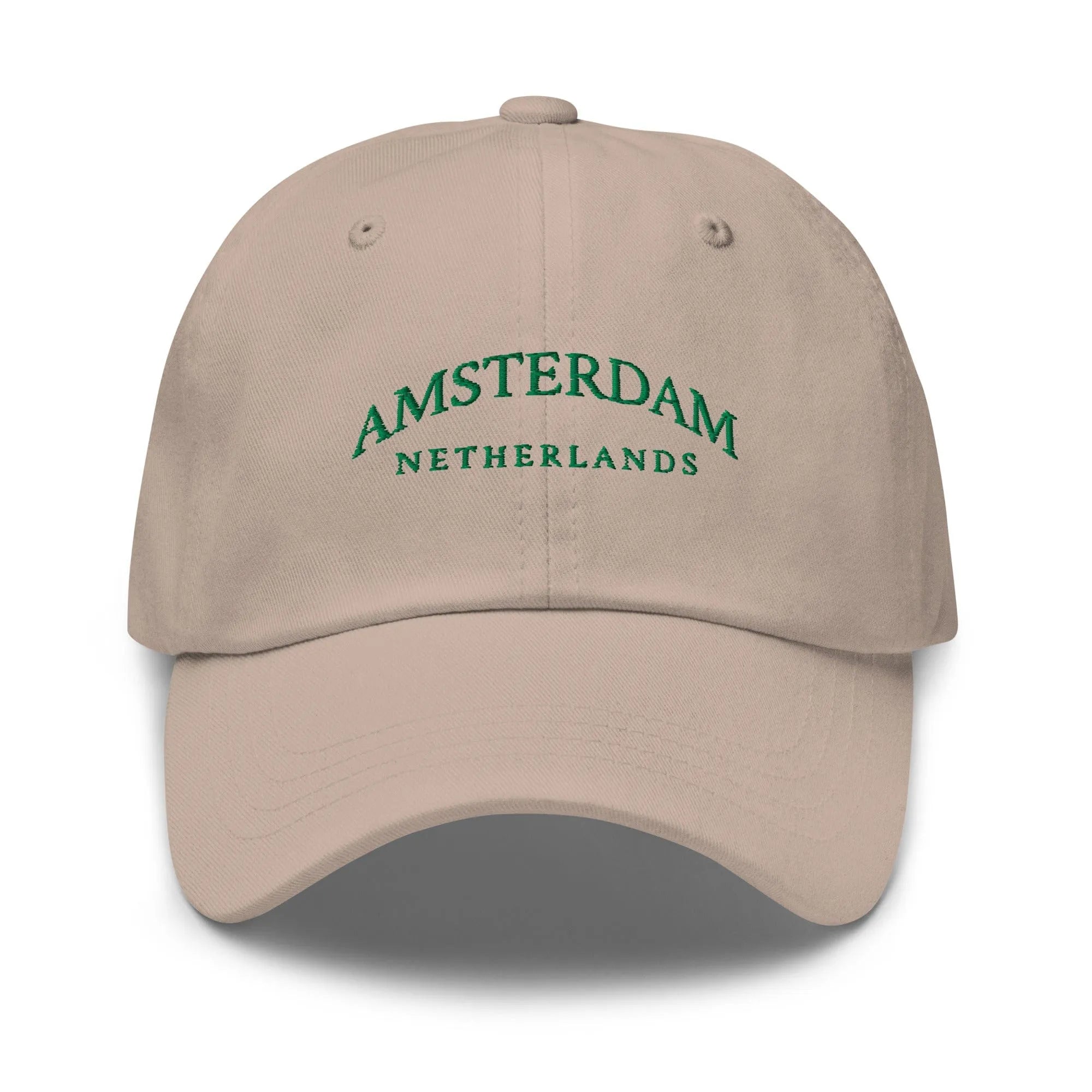 Stone Dad Hat featuring Amsterdam embroidery - a sleek and versatile casual hat for urban adventures and relaxed outing.