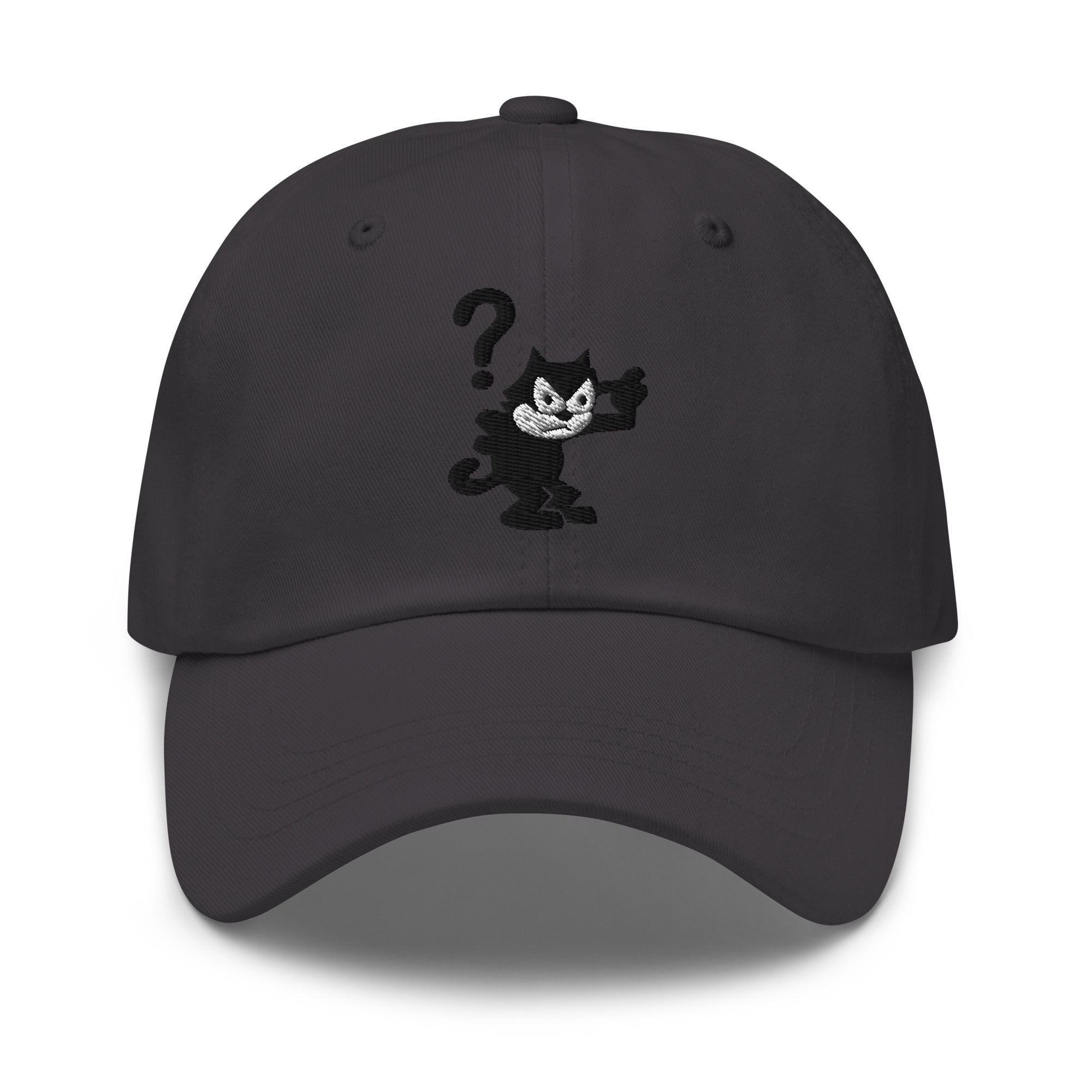 Dark Grey dad hat featuring a 1920 Felix the Cat design from Disney’s early animation era