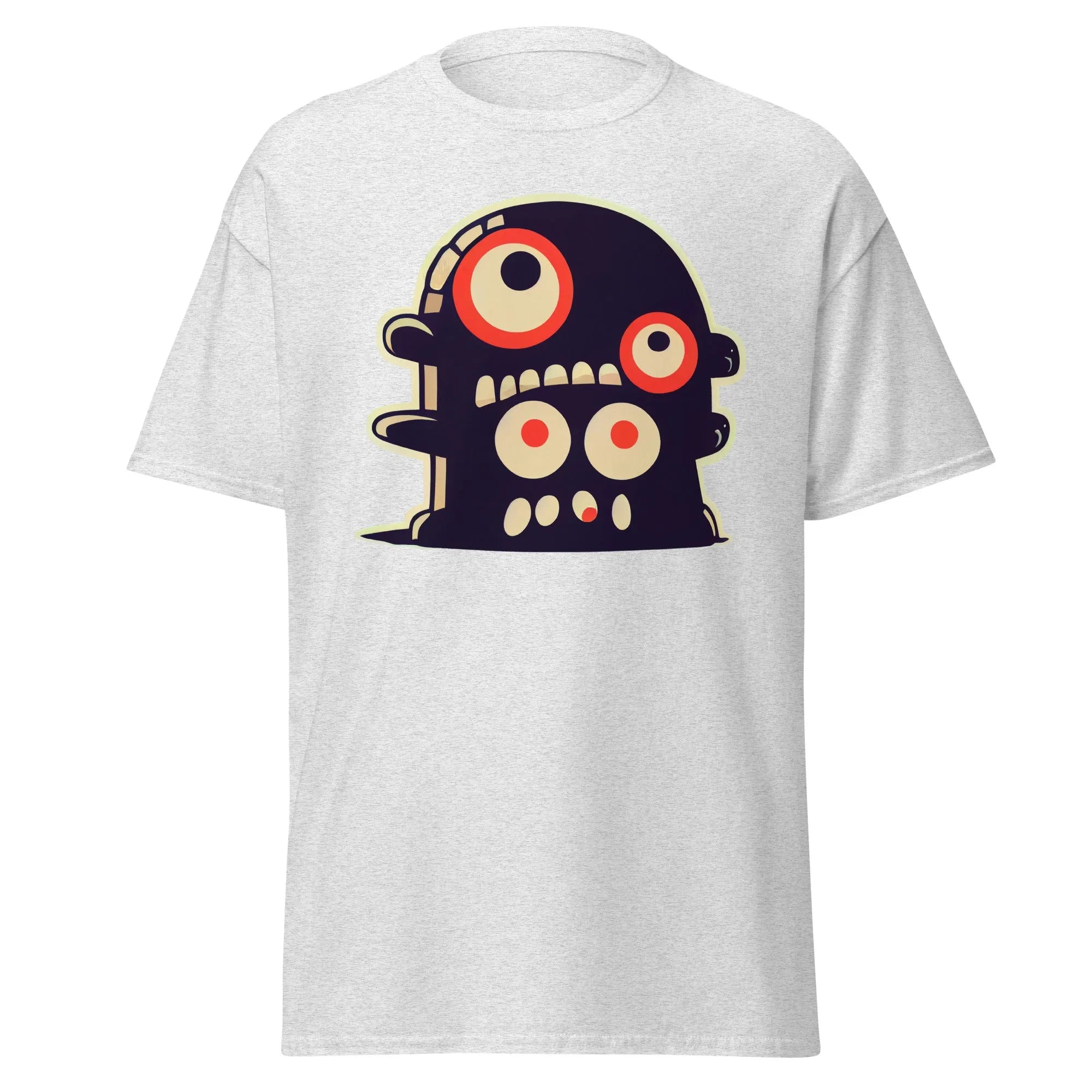 Crazy Eyes ash Halloween T-shirt featuring a playful cartoon blob creature with red eyes.