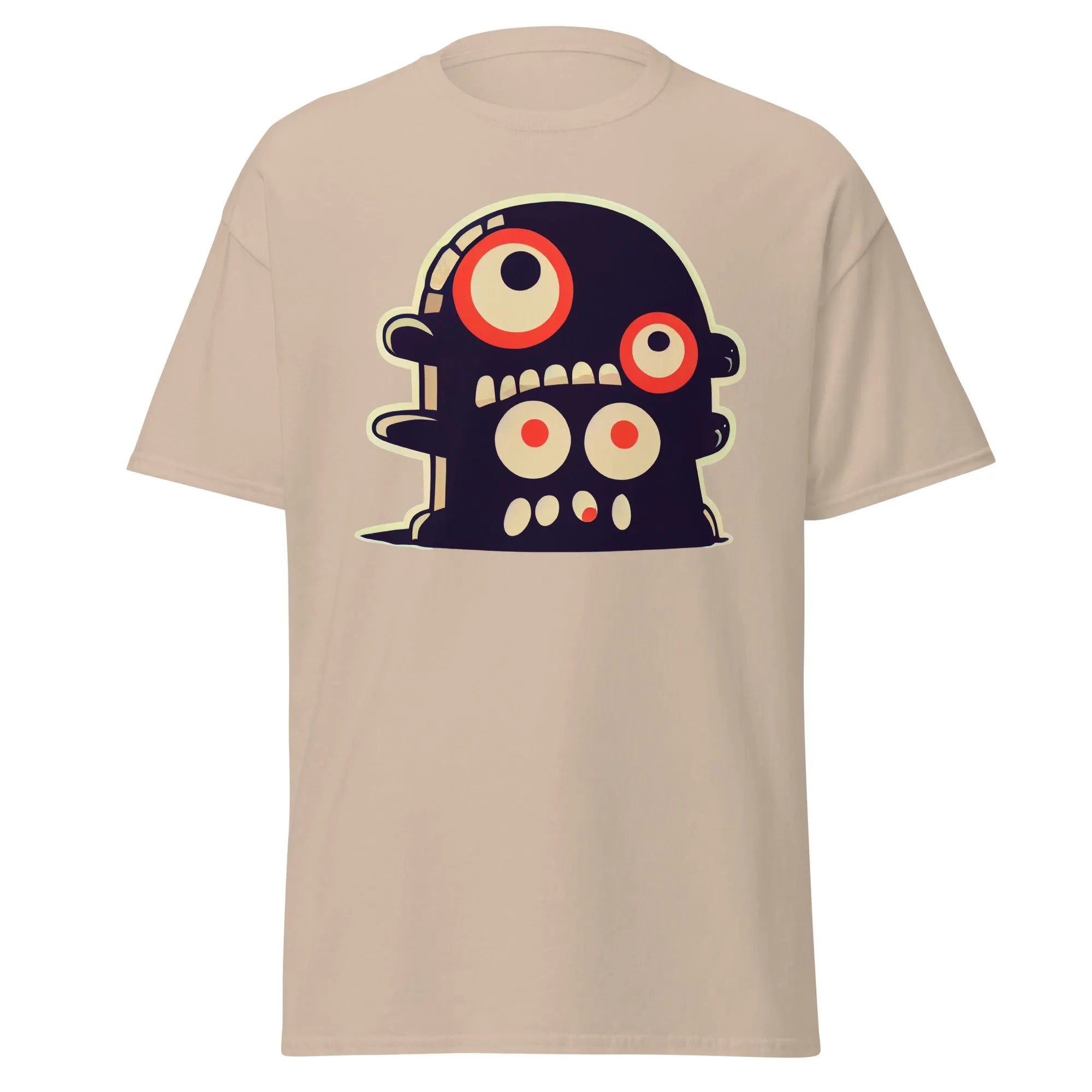 Crazy Eyes sand Halloween T-shirt featuring a playful cartoon blob creature with red eyes.