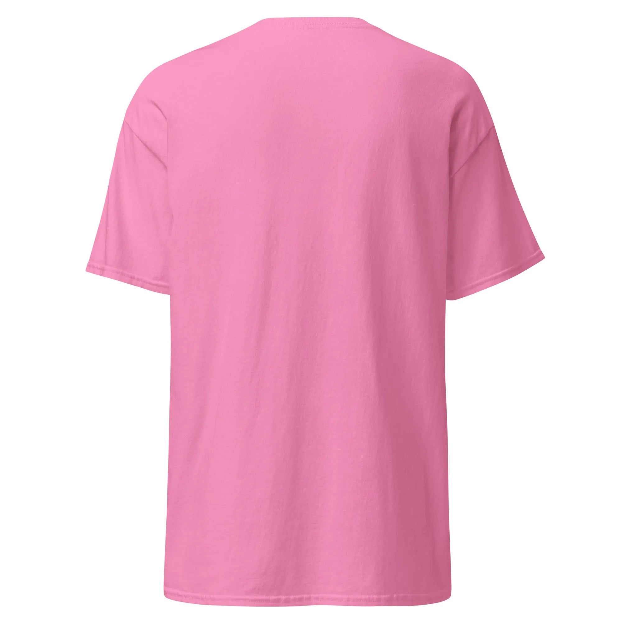 Back view of Purr-Zombie pink Halloween T-shirt, plain design with short sleeves.