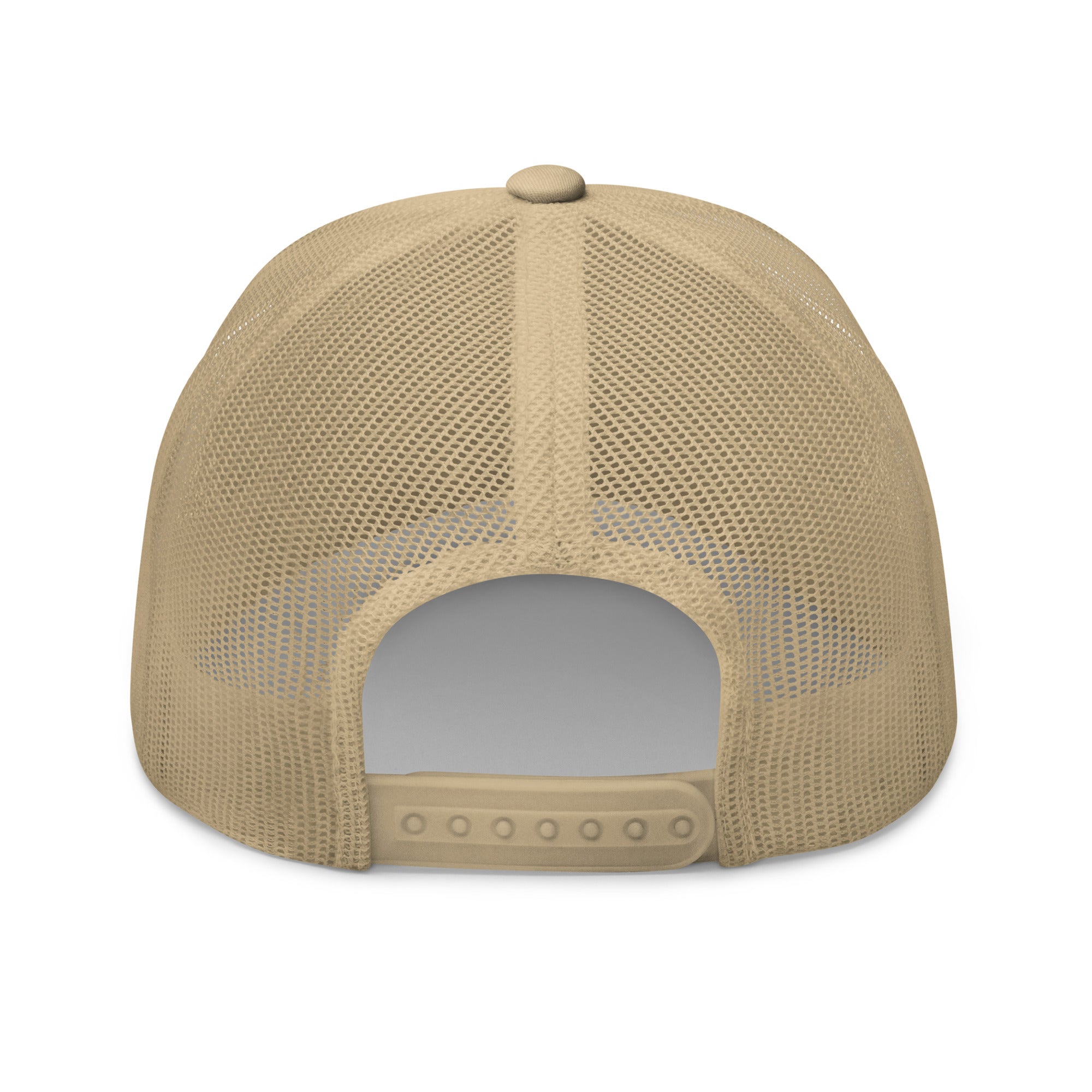 Rear view of Gold Star khaki Trucker Cap with adjustable snapback closure