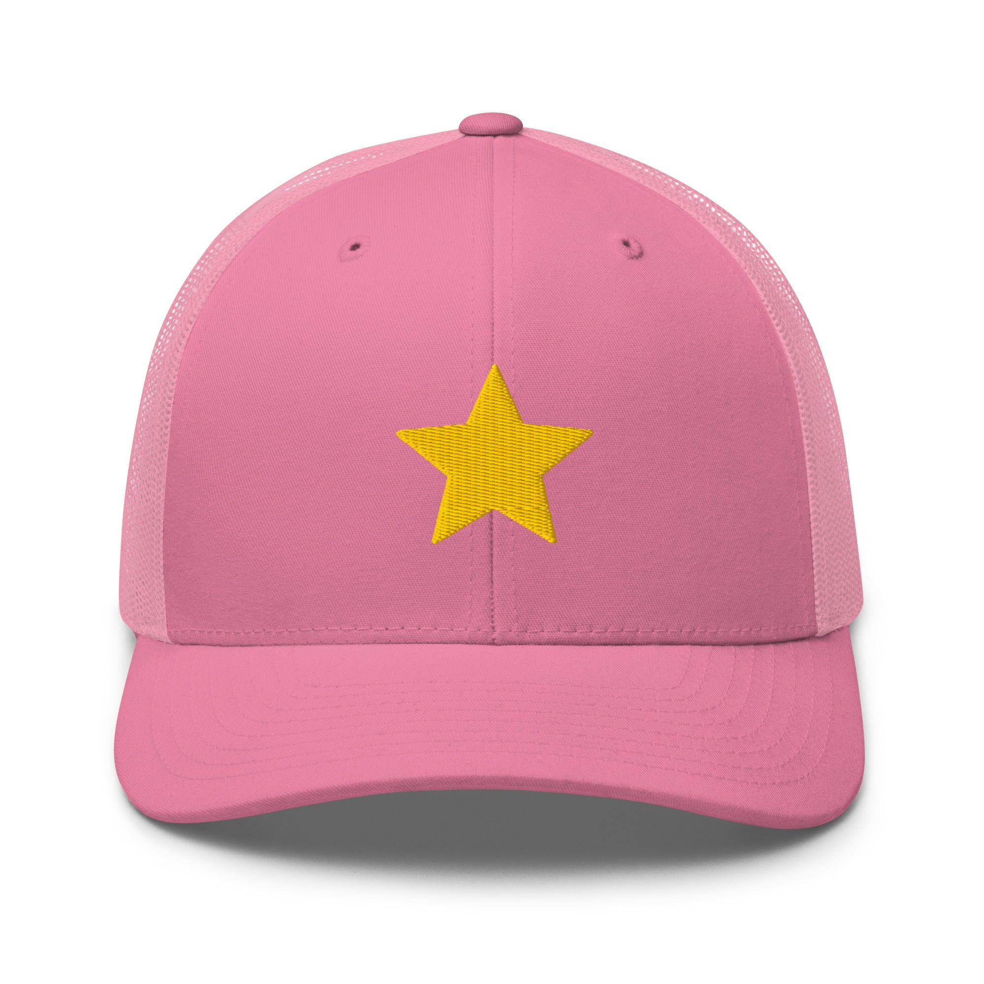 Gold Star pink Trucker Cap with structured front, mesh back, and embroidered gold star detail by Kicks Shoelaces