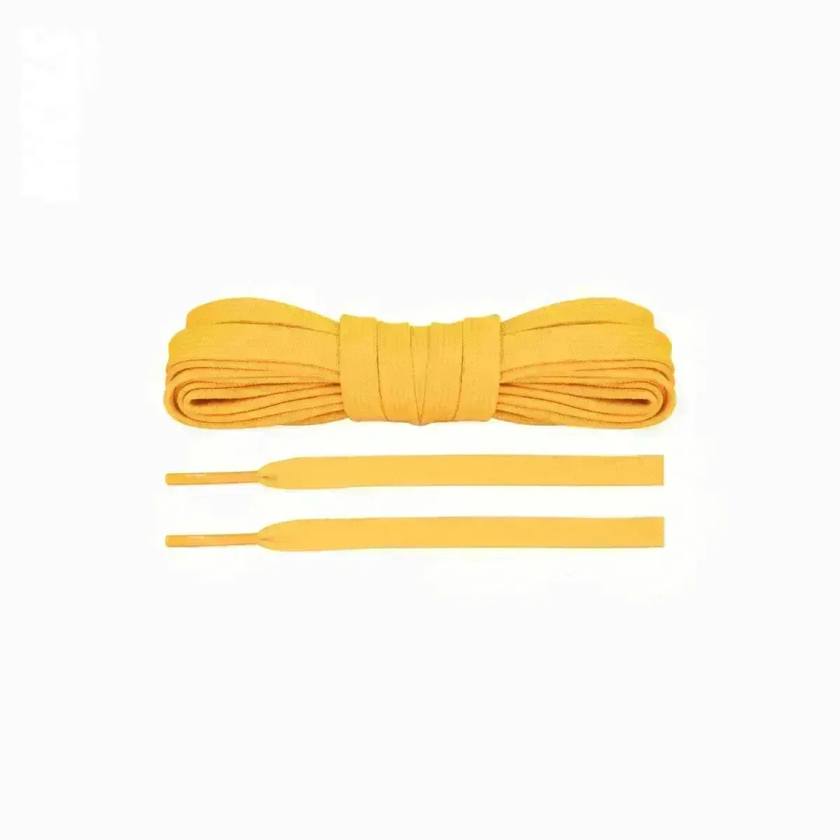 Golden yellow Jordan 1 replacement laces, premium flat shoelaces designed for a stylish fit and authentic look by Kicks Shoelaces.