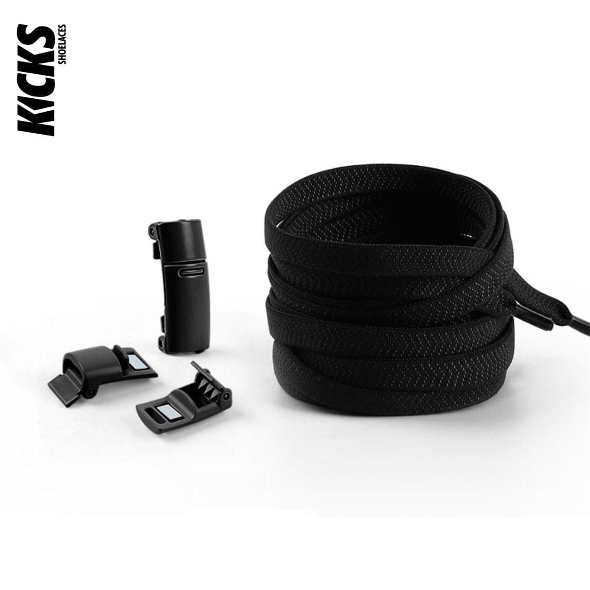 Black no-tie shoelaces with magnetic lock system by Kicks Shoelaces