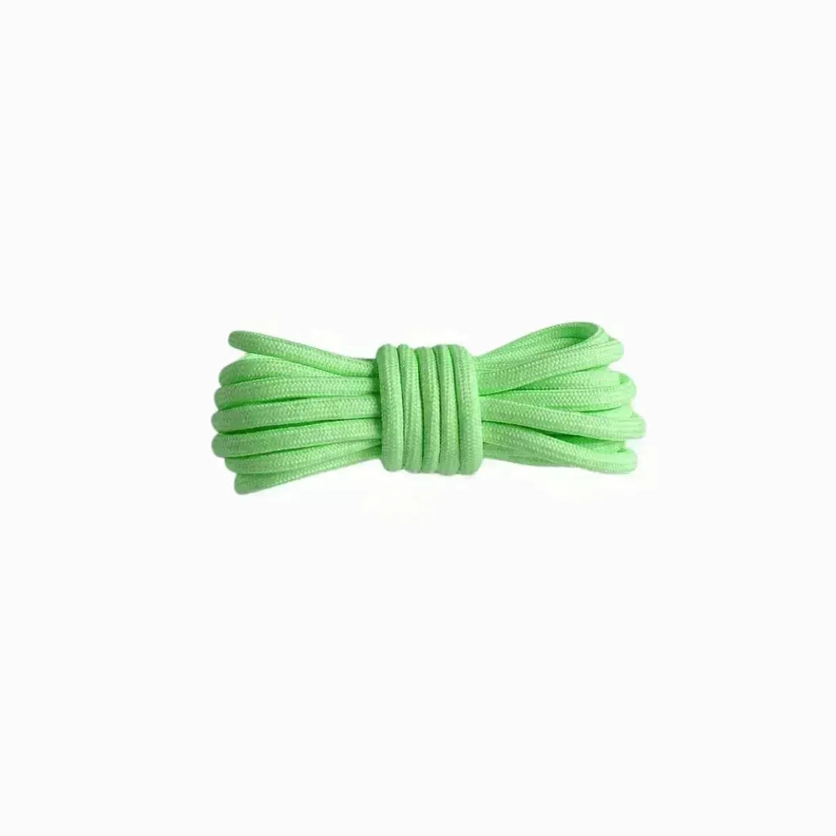 Fluorescent green replacement rope laces for Yeezy 350 Desert Sage sneakers by Kicks Shoelaces.