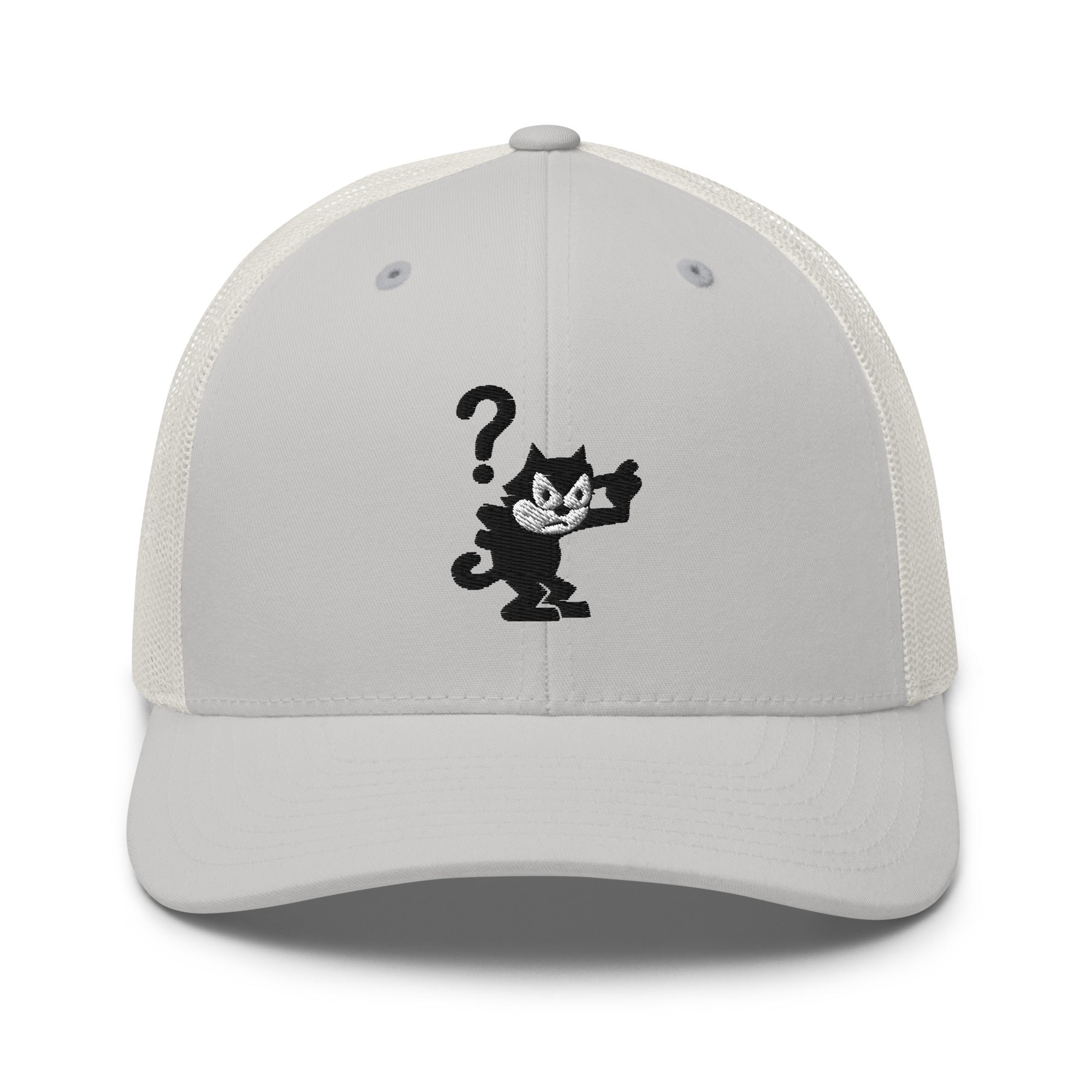 Silver trucker hat featuring a 1920 Felix the Cat design from Disney’s early animation era