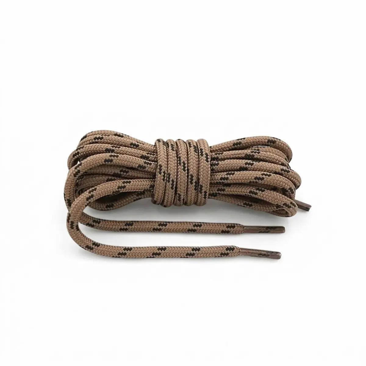 Round light brown and black replacement hiking boot laces for walking shoes and outdoor footwear