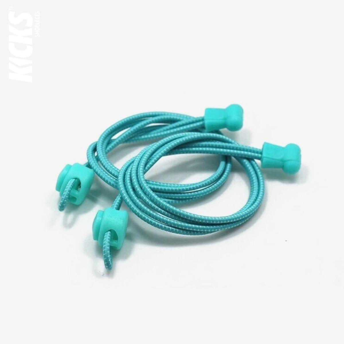 turquoise-green-no-tie elastic-running-shoelaces-with-matching-lace-locks-by-kicks-shoelaces