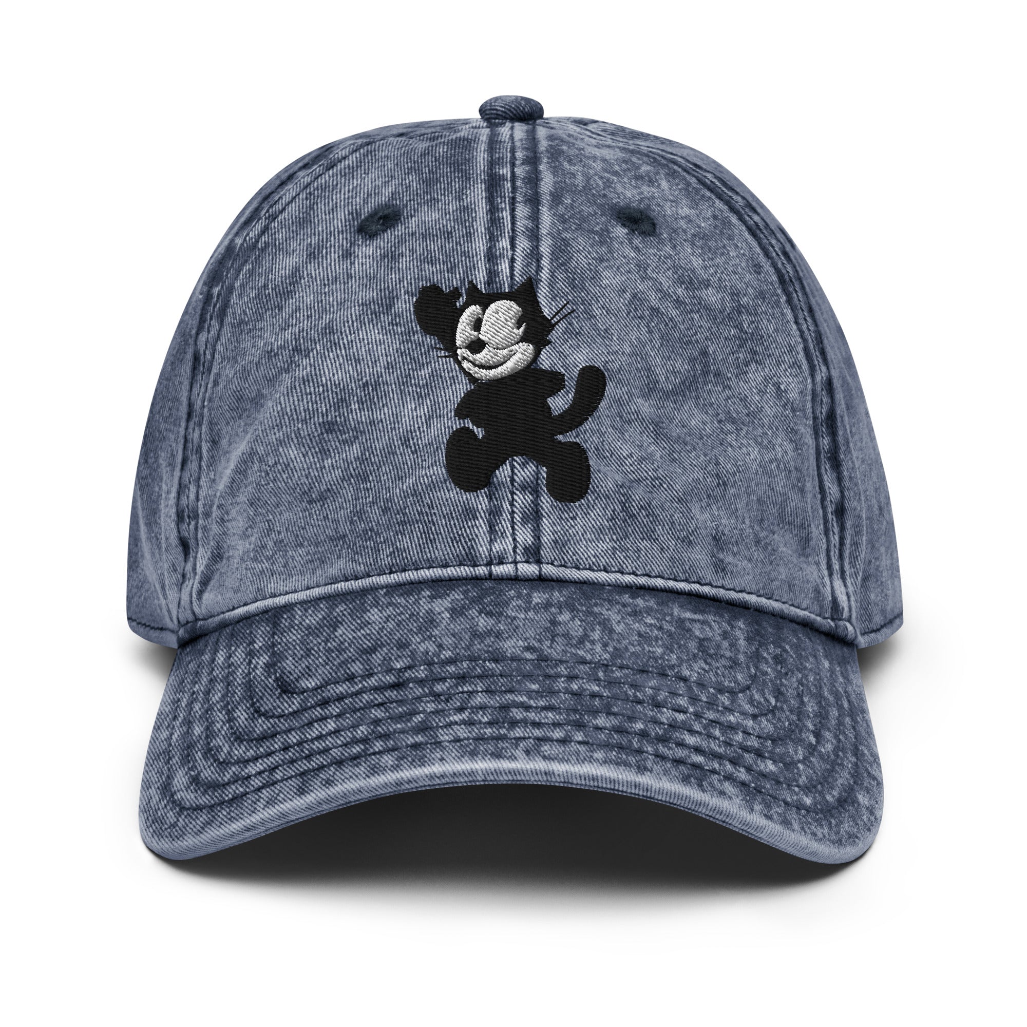 Navy vintage baseball cap featuring a 1920 Felix the Cat design from Disney’s early animation era