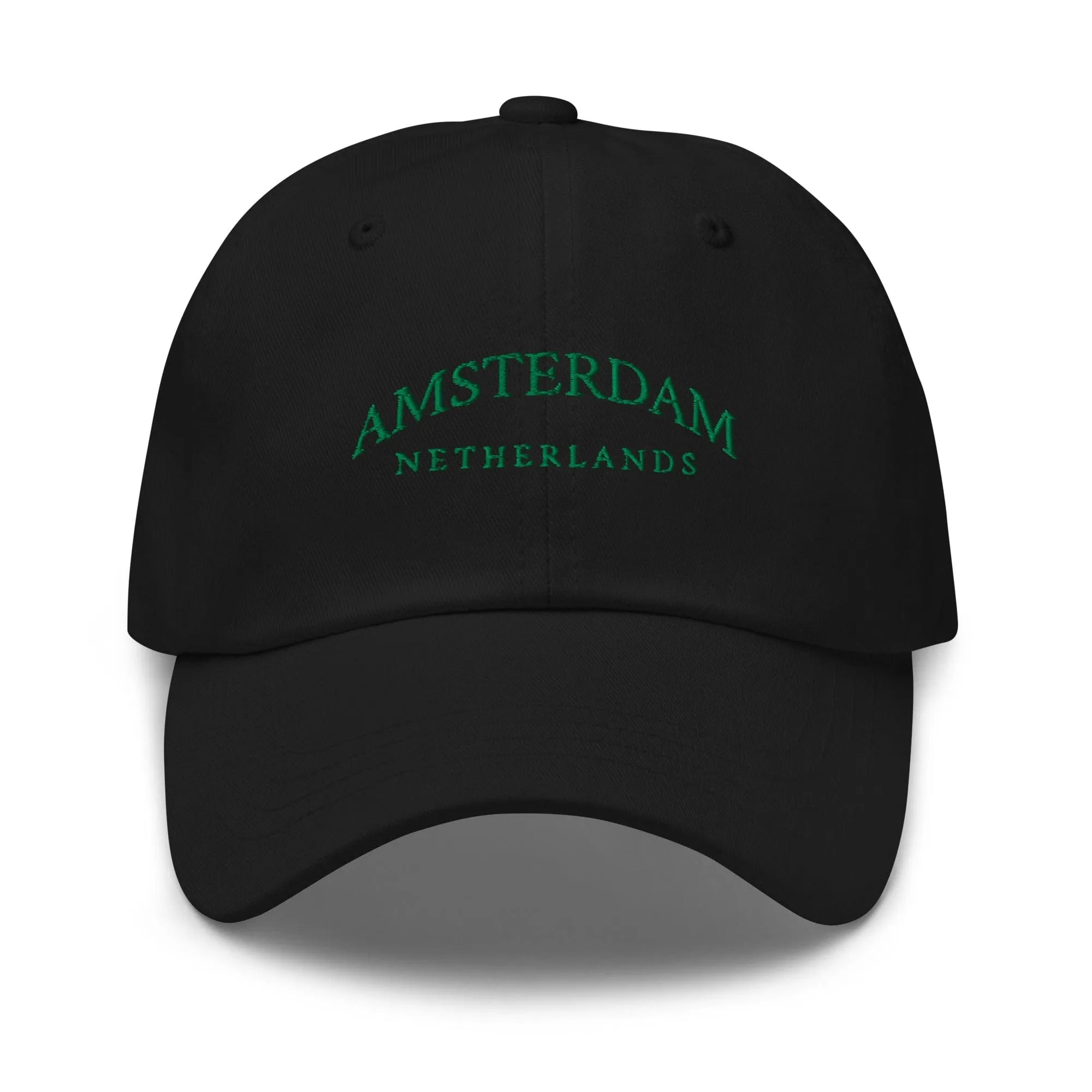 Black Dad Hat featuring Amsterdam embroidery - a sleek and versatile casual hat for urban adventures and relaxed outing.