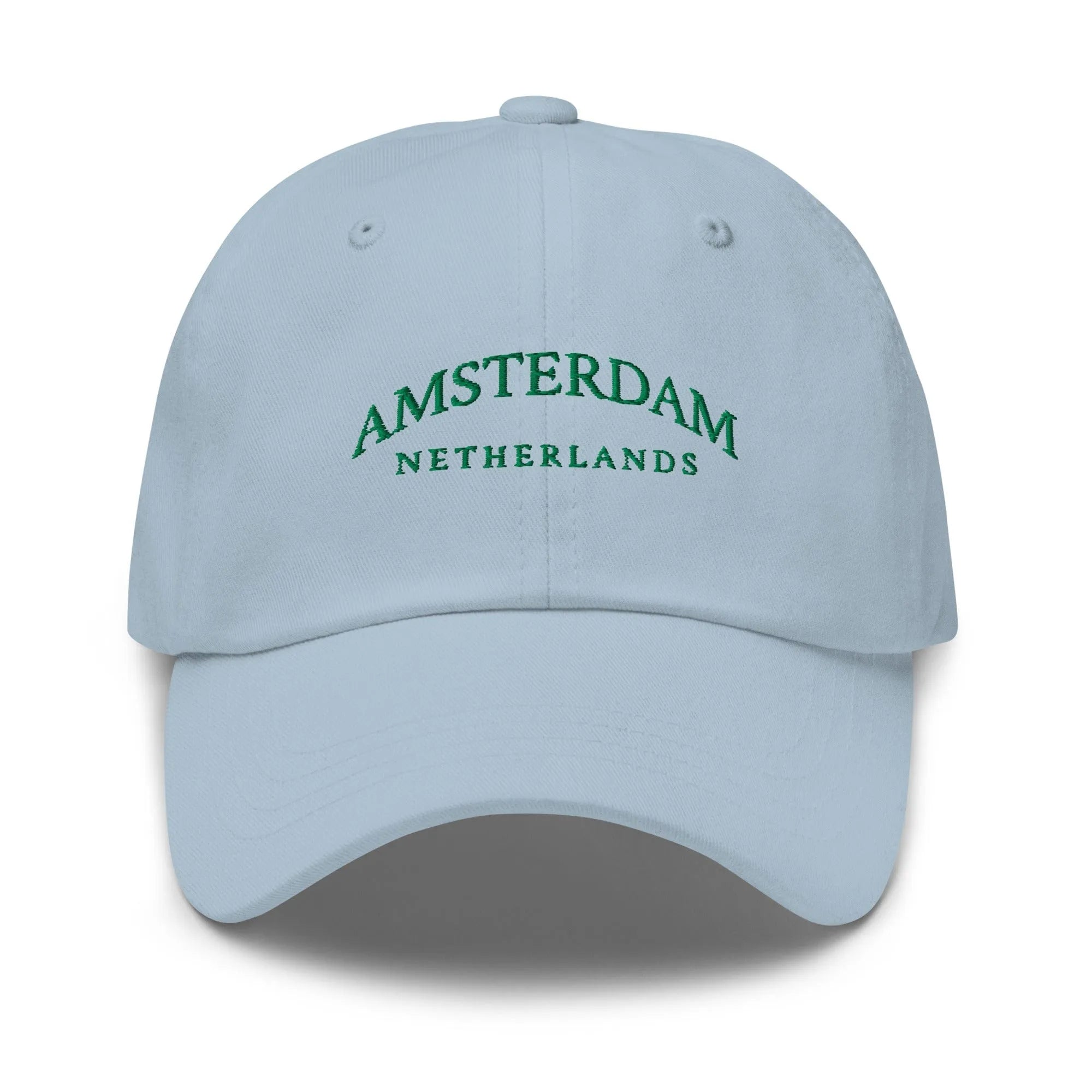 Light Blue Dad Hat featuring Amsterdam embroidery - a sleek and versatile casual hat for urban adventures and relaxed outing.