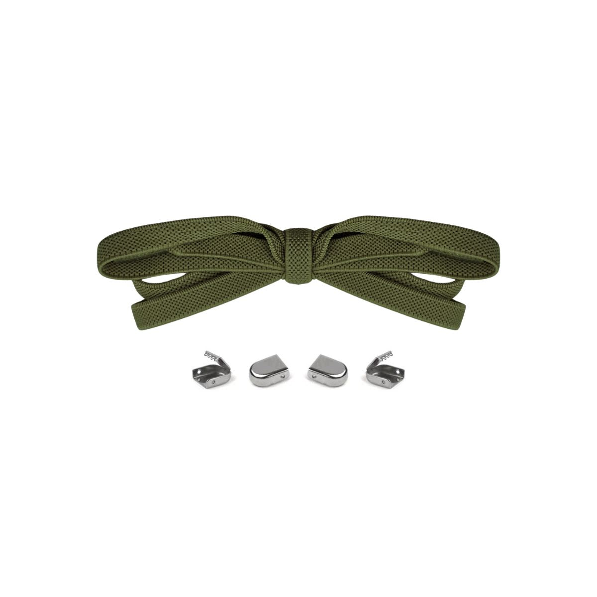 Army green no-tie elastic shoelaces with buckle lock system for converting sneakers into slip-on shoes by Kicks Shoelaces.
