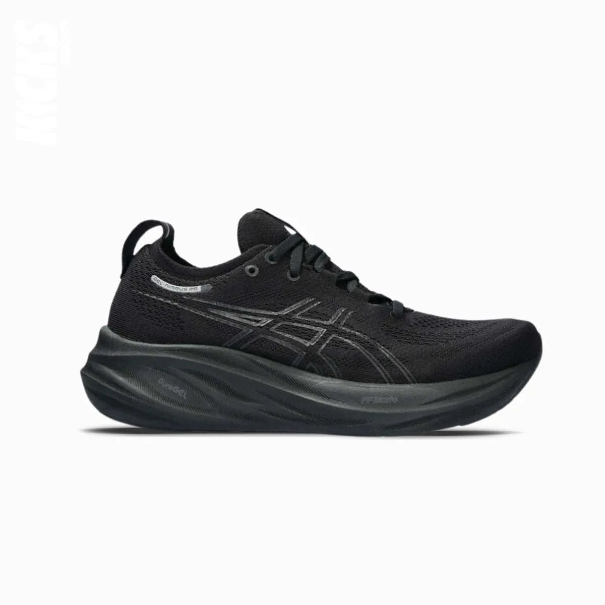 Asics GEL-NIMBUS 26 replacement laces by Kicks Shoelaces, flat, comfortable laces designed for premium running shoes, available in multiple lengths and color options.