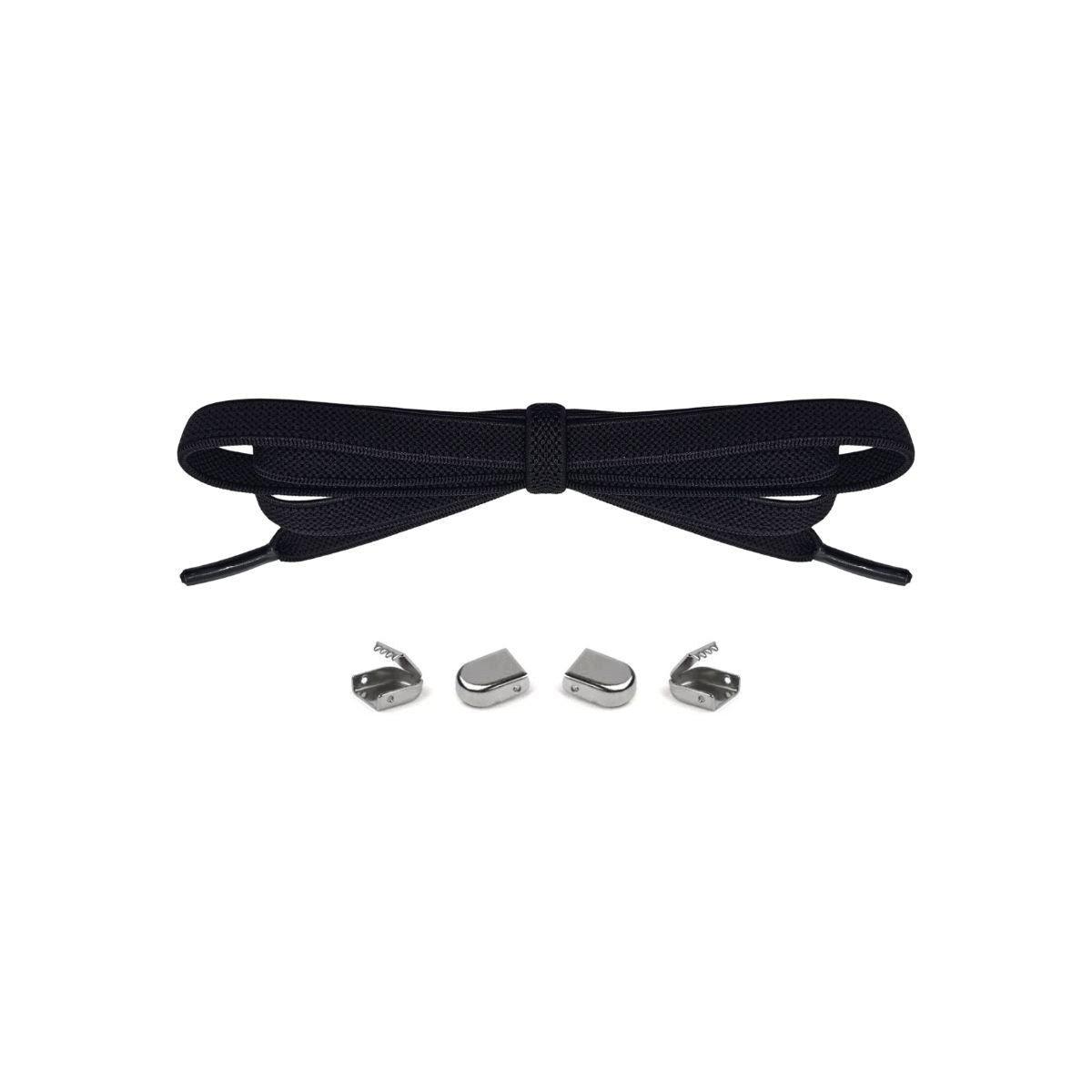 Black no-tie elastic shoelaces with buckle lock system for converting sneakers into slip-on shoes by Kicks Shoelaces.