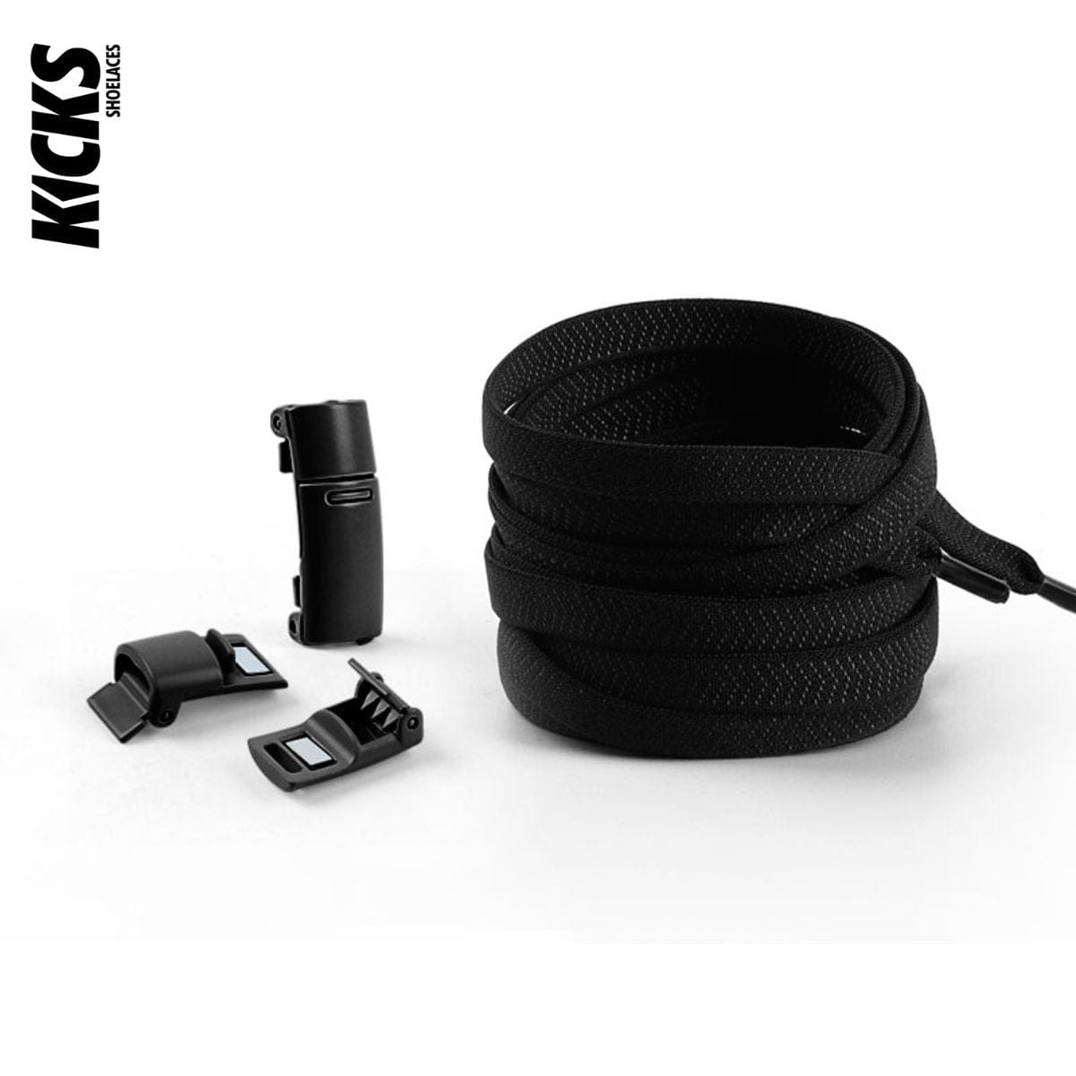 Black No-Tie Shoelaces with Magnetic Locks - Kicks Shoelaces