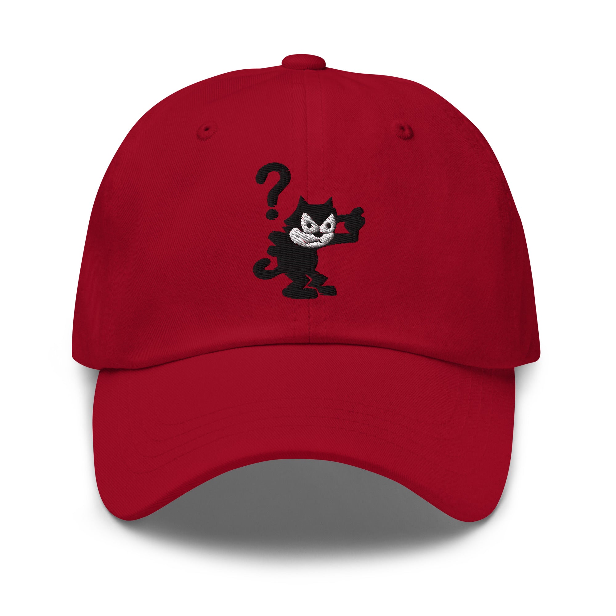 Red dad hat featuring a 1920 Felix the Cat design from Disney’s early animation era