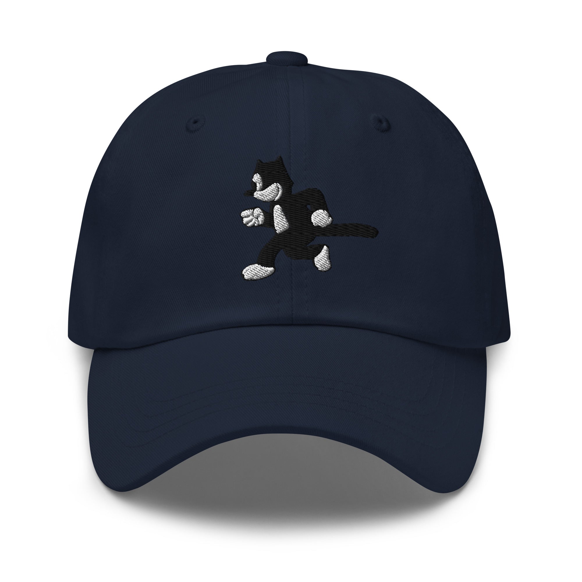 Navy dad hat featuring a 1925 Julius the Cat design from Disney’s early animation era