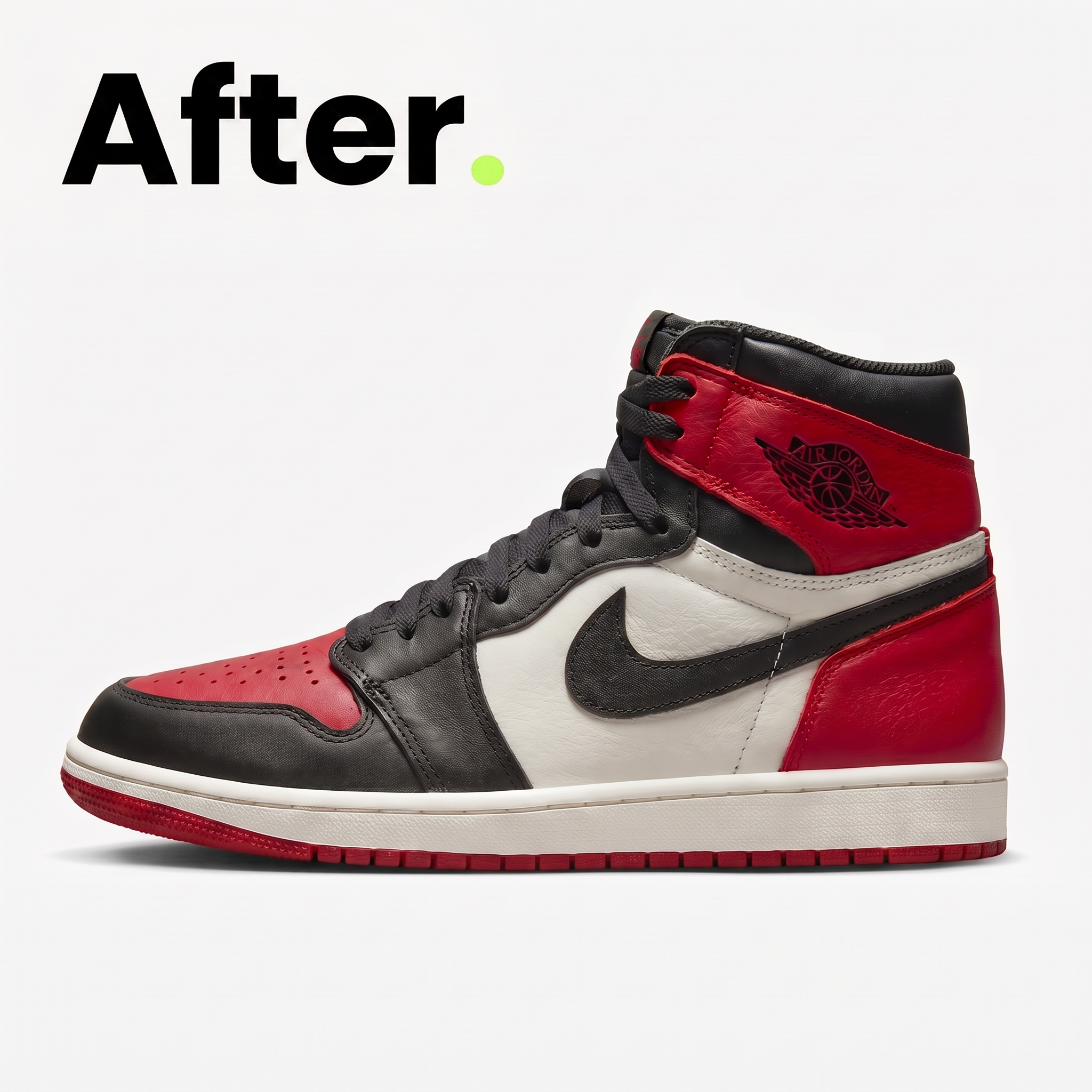 Clean Nike Air Jordan 1 after using a sneaker cleaning kit with mud and stains removed.