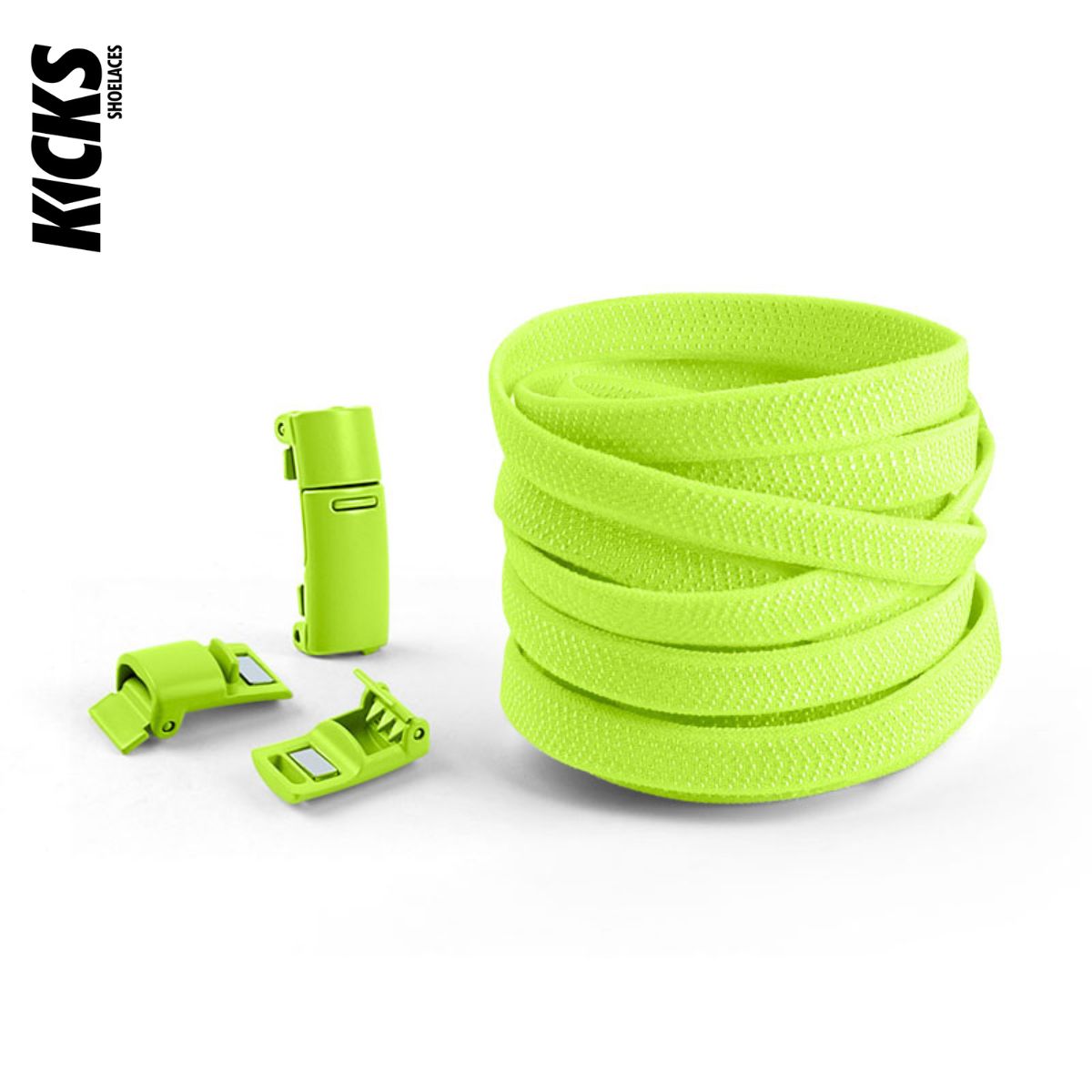 Fluorescent Green No-Tie Shoelaces with Magnetic Locks - Kicks Shoelaces