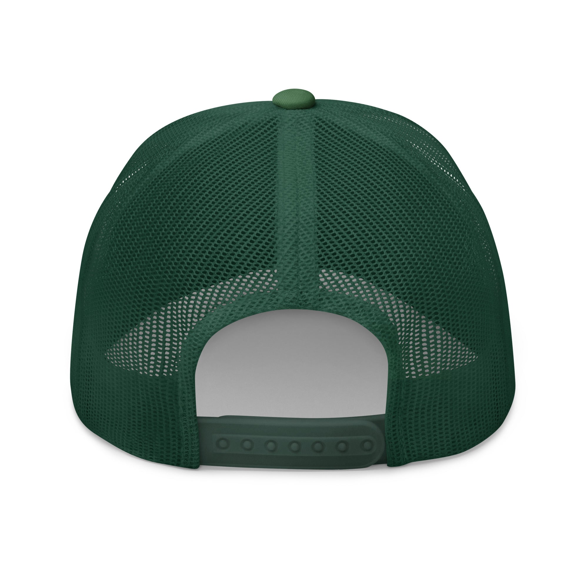 Rear view of Gold Star green Trucker Cap with adjustable snapback closure