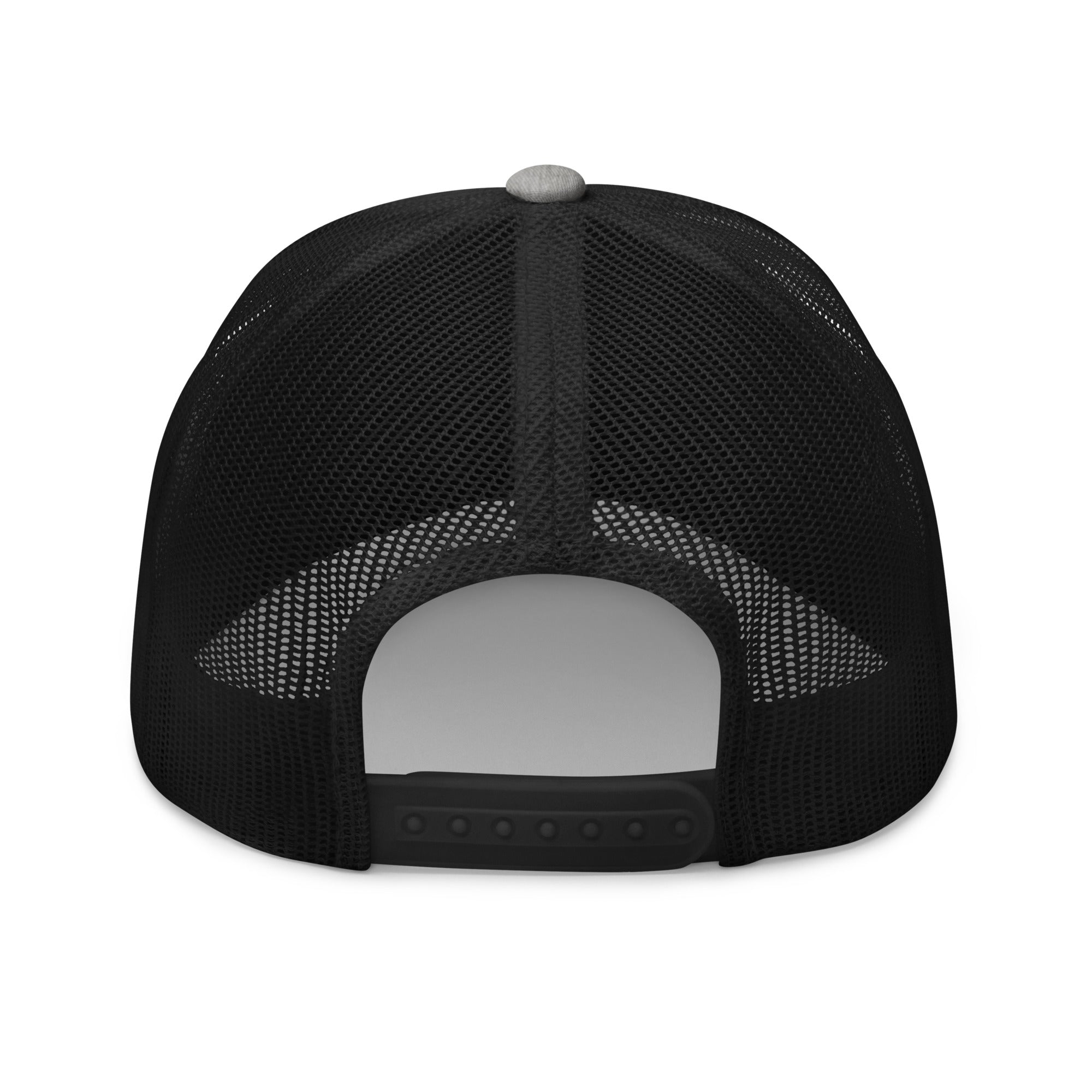 Rear view of Gold Star heather and black Trucker Cap with adjustable snapback closure