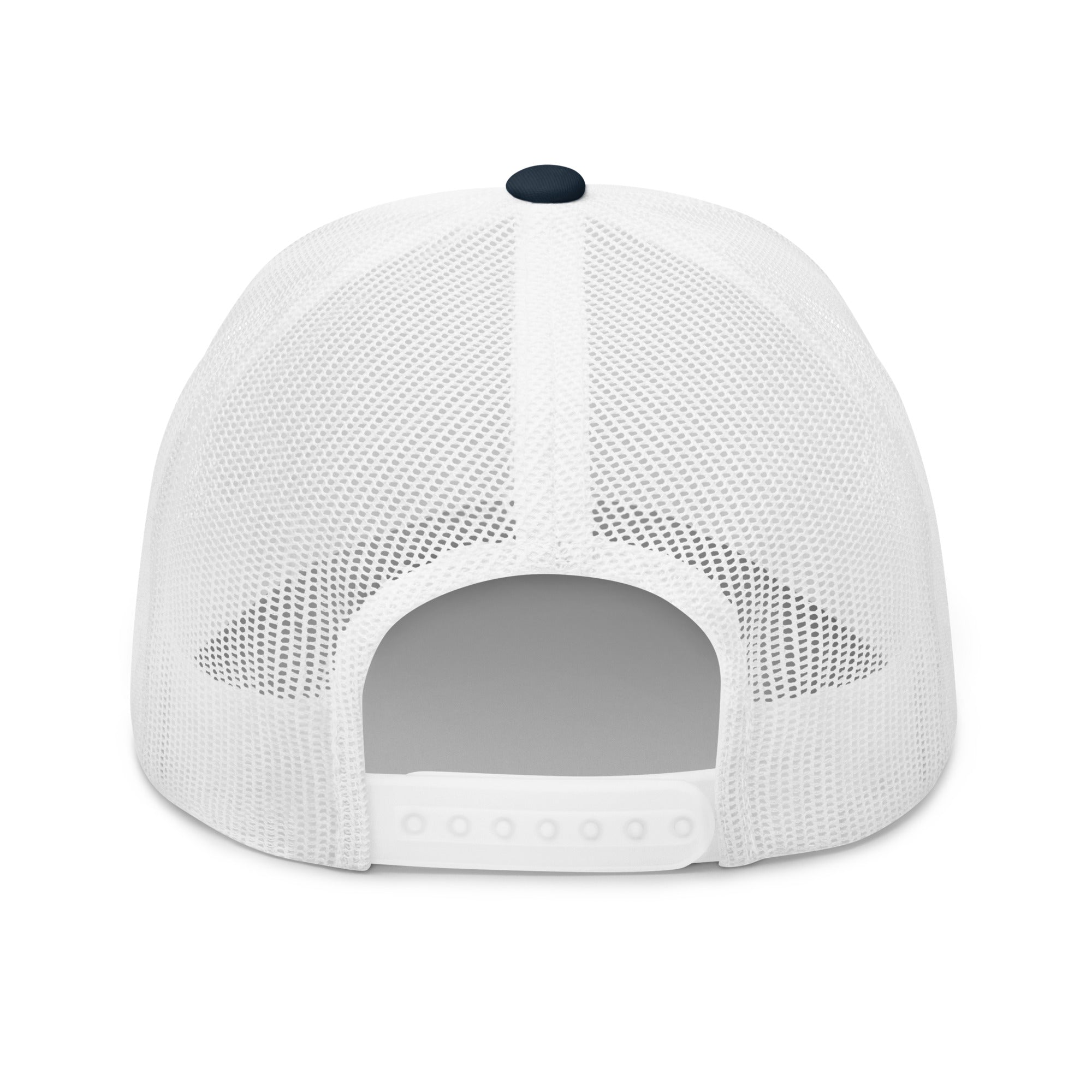 Rear view of Gold Star navy and white Trucker Cap with adjustable snapback closure