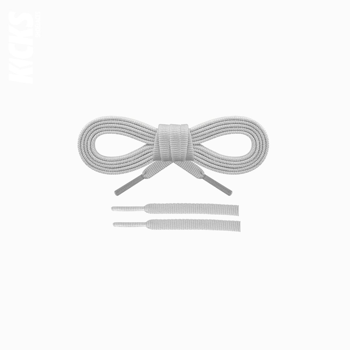 Light grey replacement shoelaces for Hoka Rincon 4 running shoes, lightweight laces designed for speed and comfort by Kicks Shoelaces.