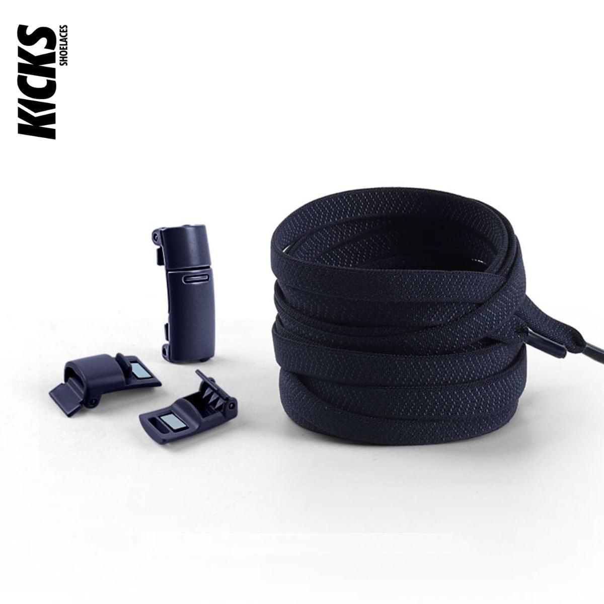 Dark blue no-tie shoelaces with magnetic lock system by Kicks Shoelaces