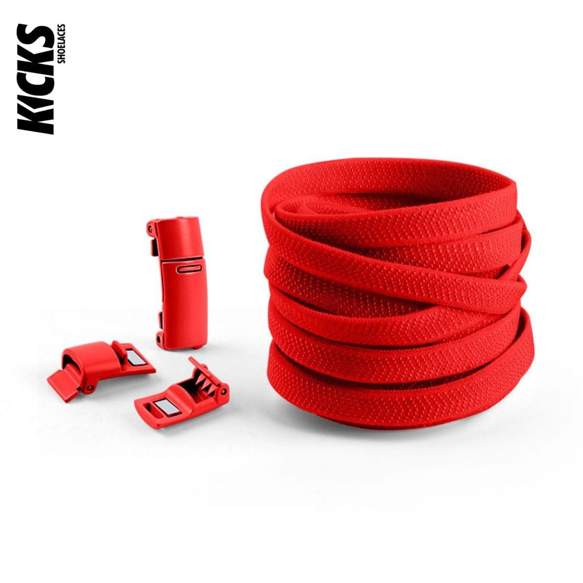 Red no-tie shoelaces with magnetic lock system by Kicks Shoelaces