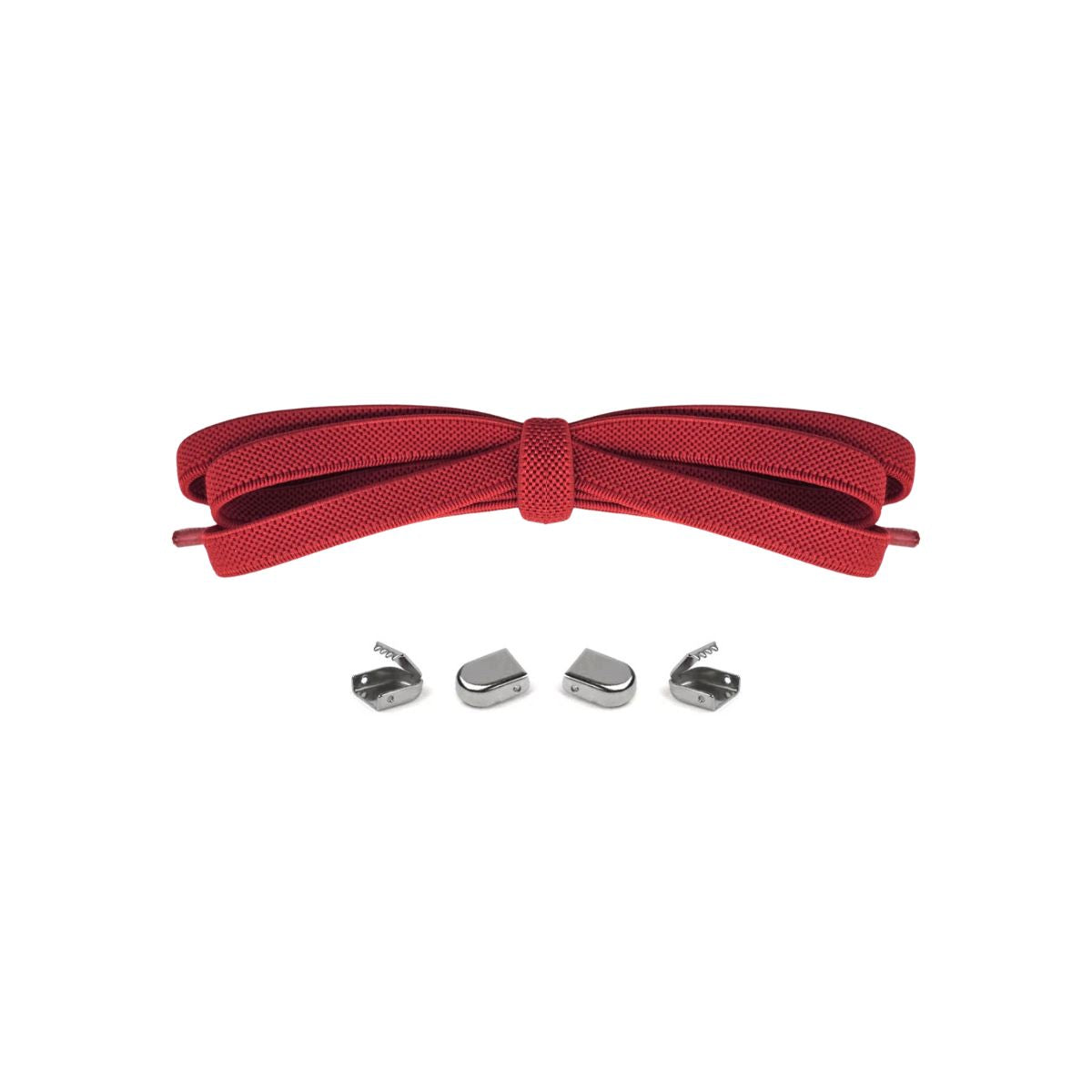 Red no-tie elastic shoelaces with buckle lock system for converting sneakers into slip-on shoes by Kicks Shoelaces.