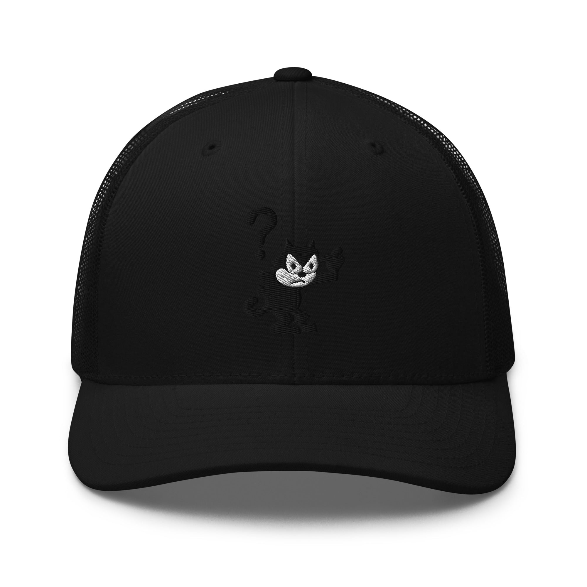 Black trucker hat featuring a 1920 Felix the Cat design from Disney’s early animation era