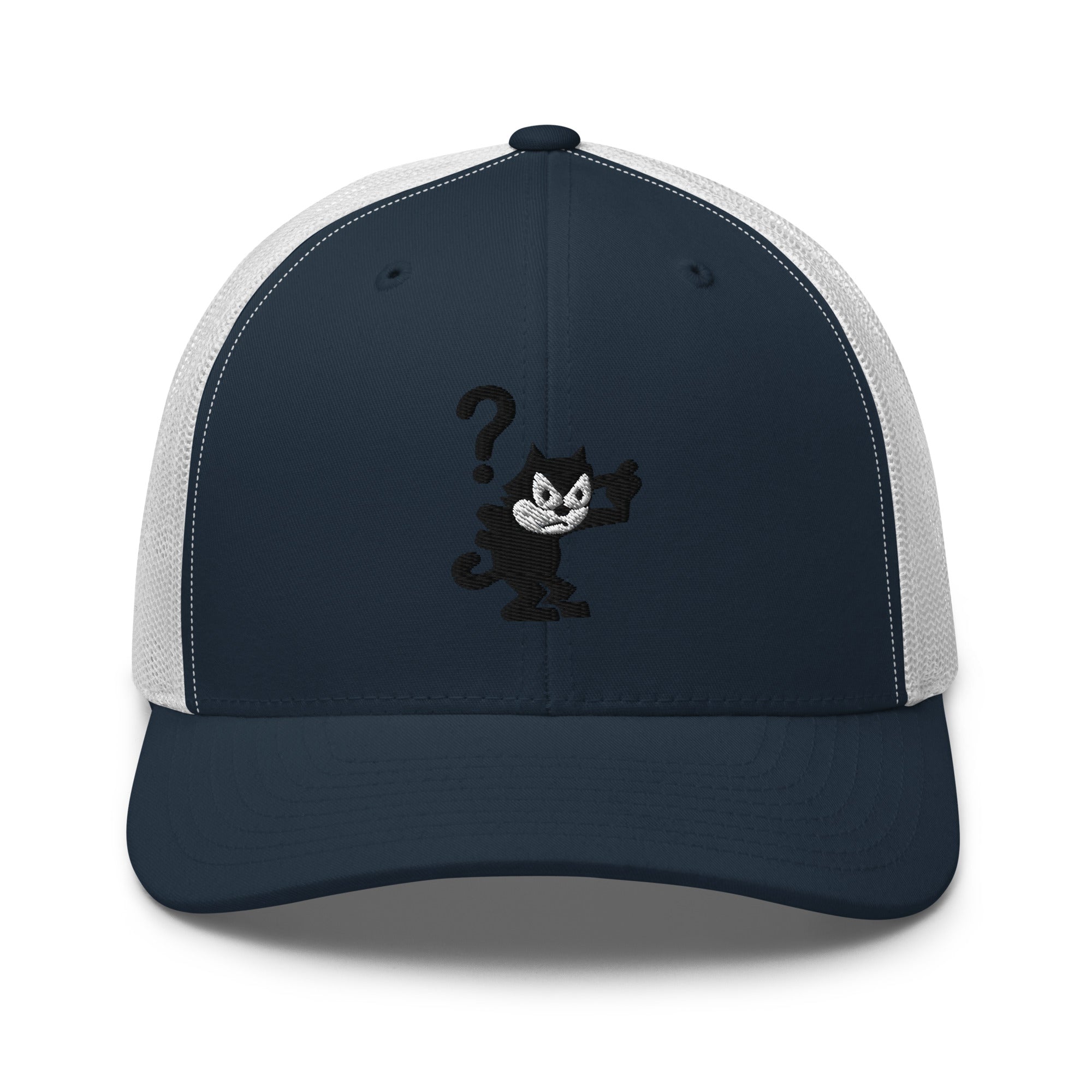 Navy and white trucker hat featuring a 1920 Felix the Cat design from Disney’s early animation era