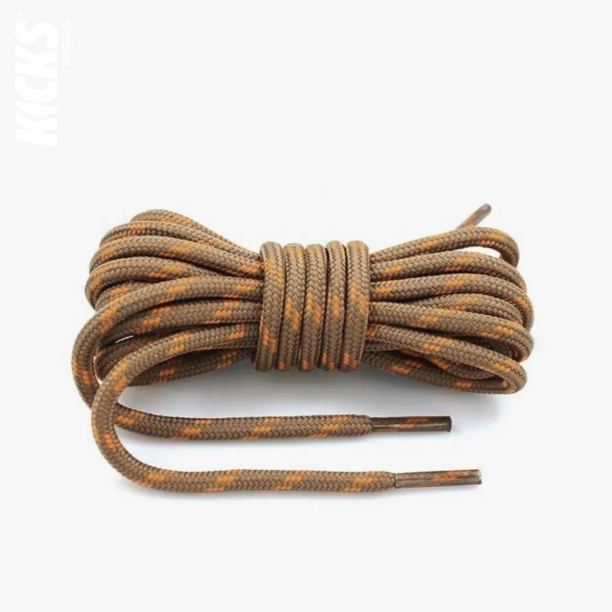 Round light brown and orange replacement hiking boot laces for walking shoes and outdoor footwear