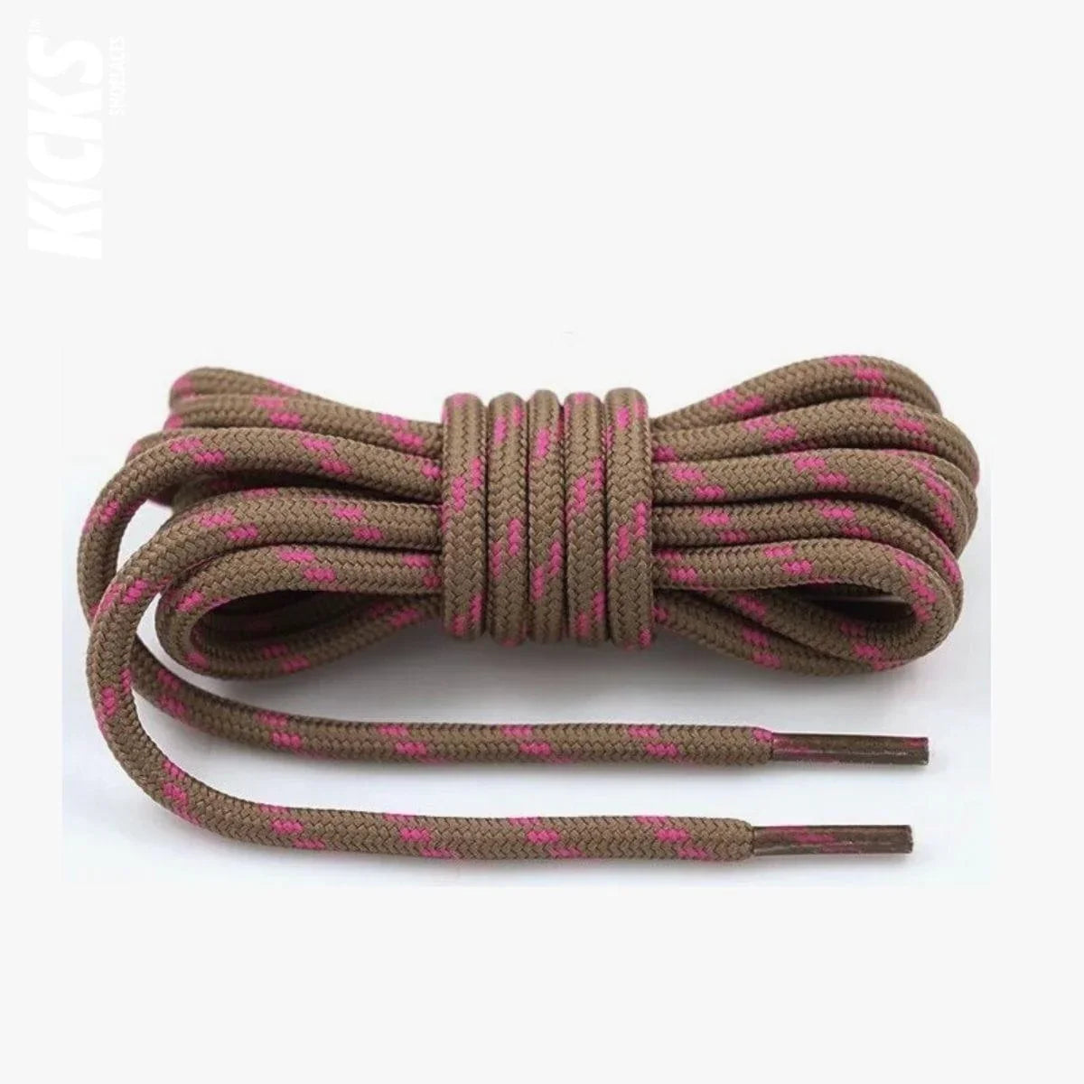 Round light brown and pink replacement hiking boot laces for walking shoes and outdoor footwear