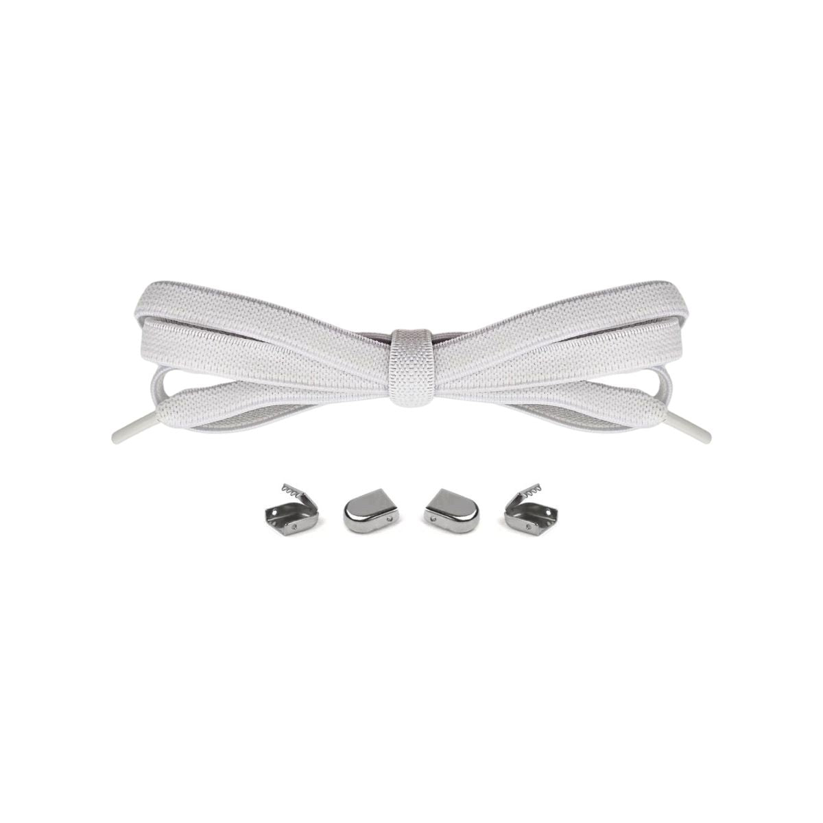 White no-tie elastic shoelaces with buckle lock system for converting sneakers into slip-on shoes by Kicks Shoelaces.