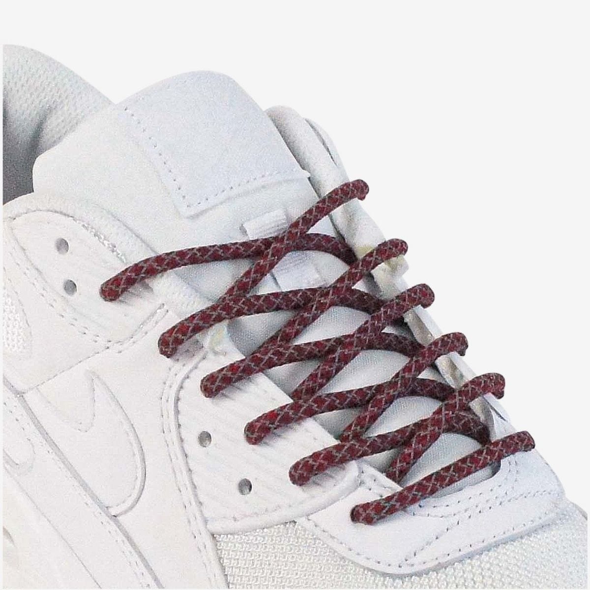 custom-color-shoelaces-on-white-sneakers-with-reflective-dark-red-laces
