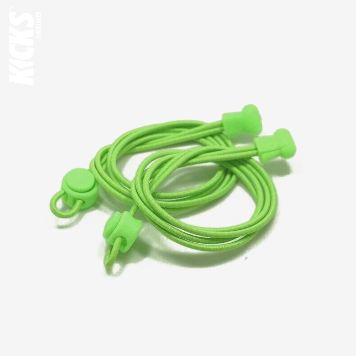 fluorescent-green-no-tie elastic-running-shoelaces-with-matching-lace-locks-by-kicks-shoelaces