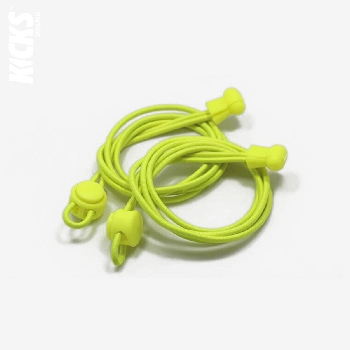 fluorescent-yellow-no-tie elastic-running-shoelaces-with-matching-lace-locks-by-kicks-shoelaces