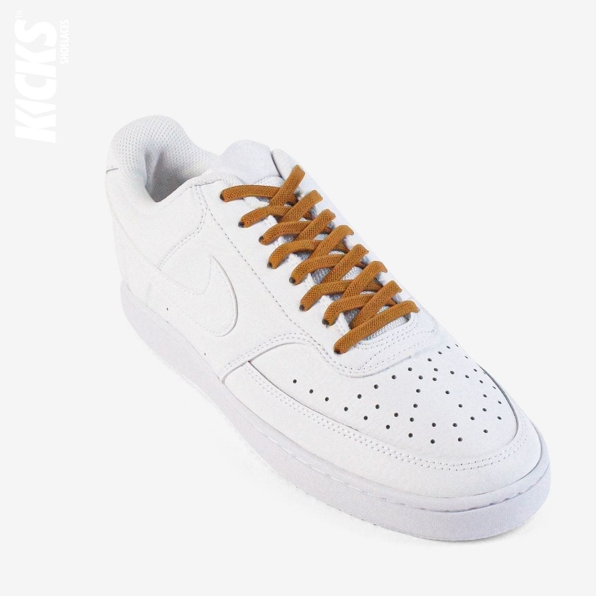 no-tie-shoelaces-with-brown-laces-on-nike-white-sneakers-by-kicks-shoelaces