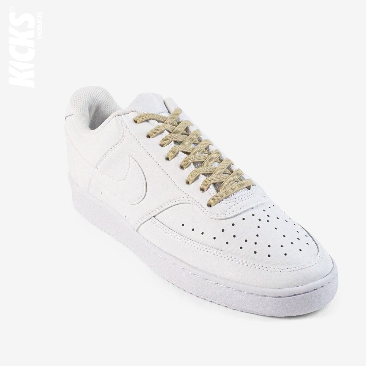 no-tie-shoelaces-with-khaki-laces-on-nike-white-sneakers-by-kicks-shoelaces