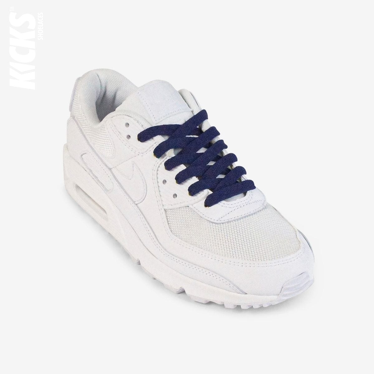 novelty-shoelaces-on-white-sneaker-using-kids-dark-blue-flat-shoelaces