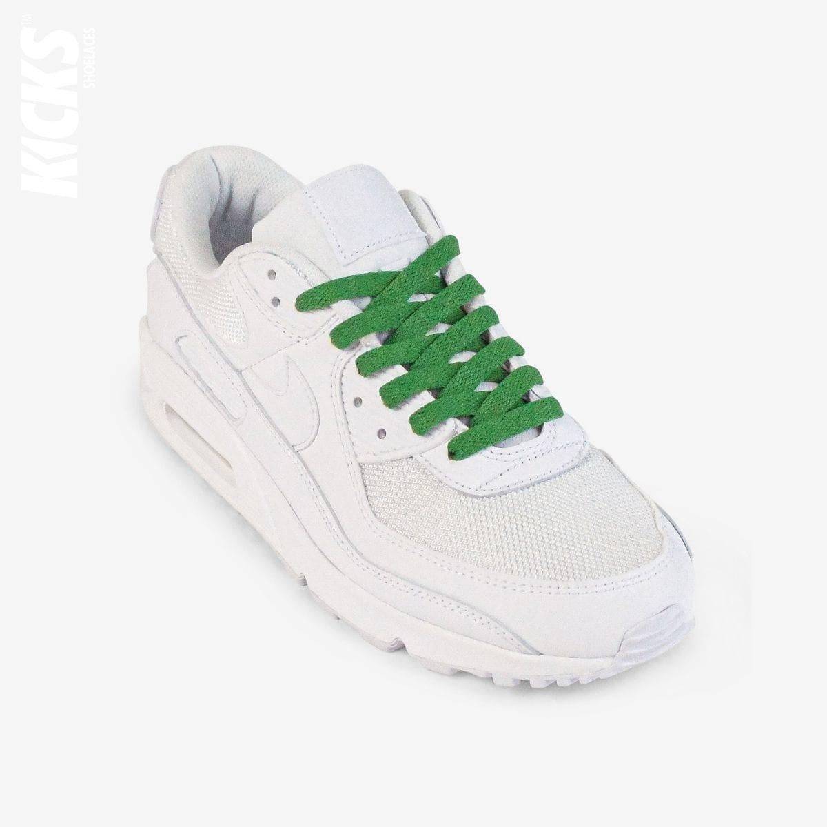 novelty-shoelaces-on-white-sneaker-using-kids-green-flat-shoelaces