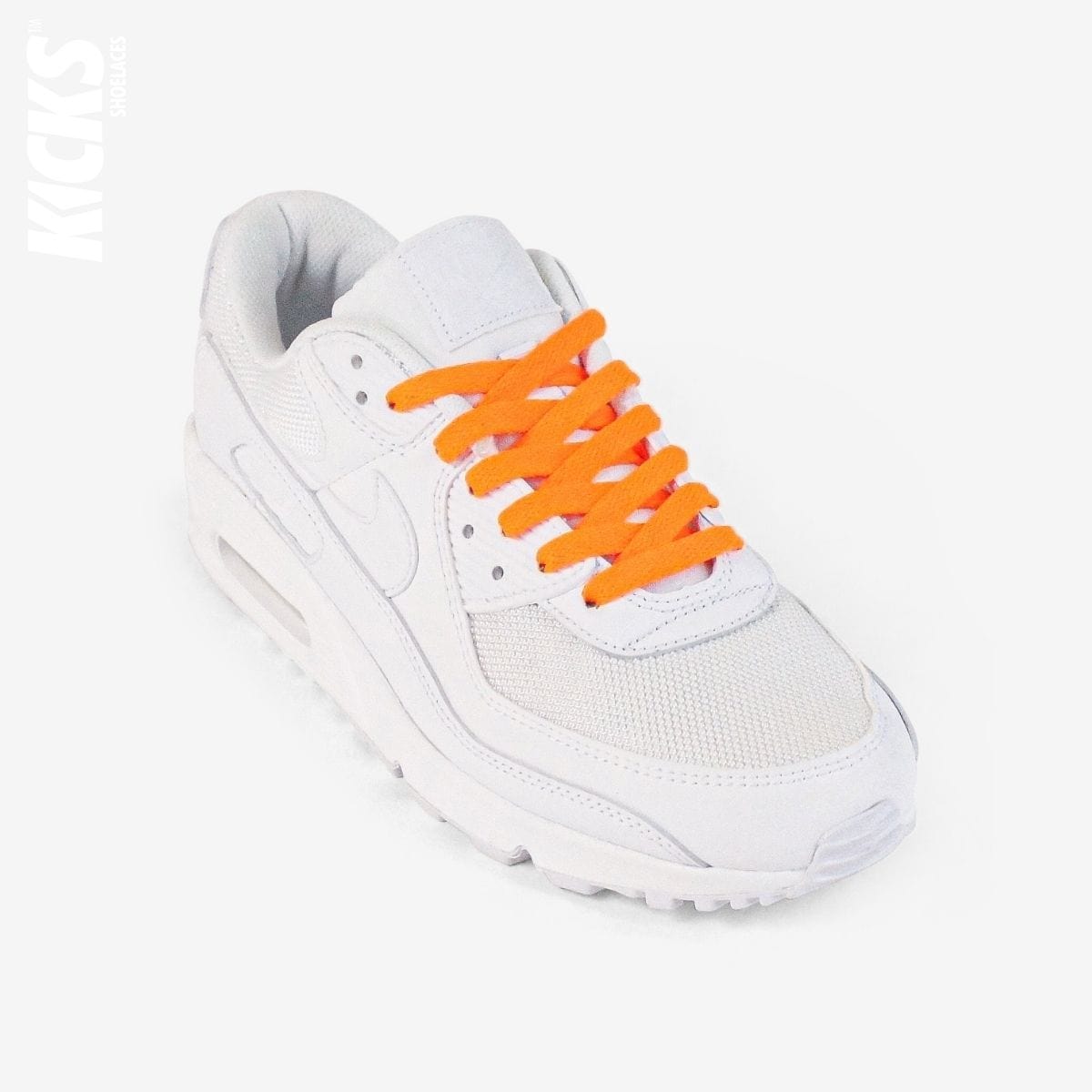 novelty-shoelaces-on-white-sneaker-using-kids-orange-flat-shoelaces