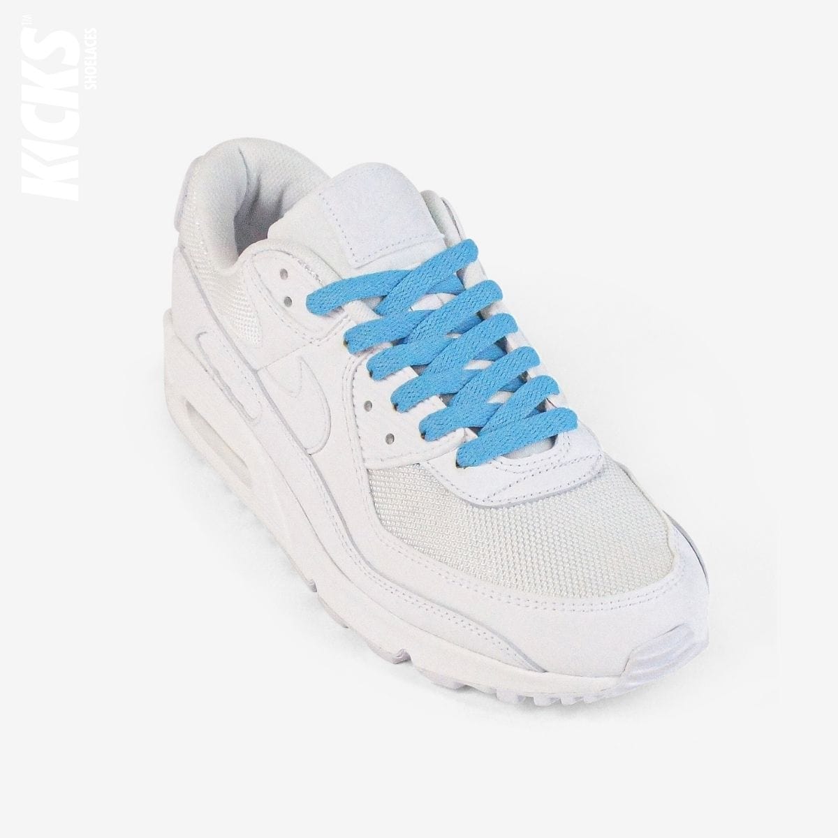 novelty-shoelaces-on-white-sneaker-using-kids-spearmint-blue-flat-shoelaces