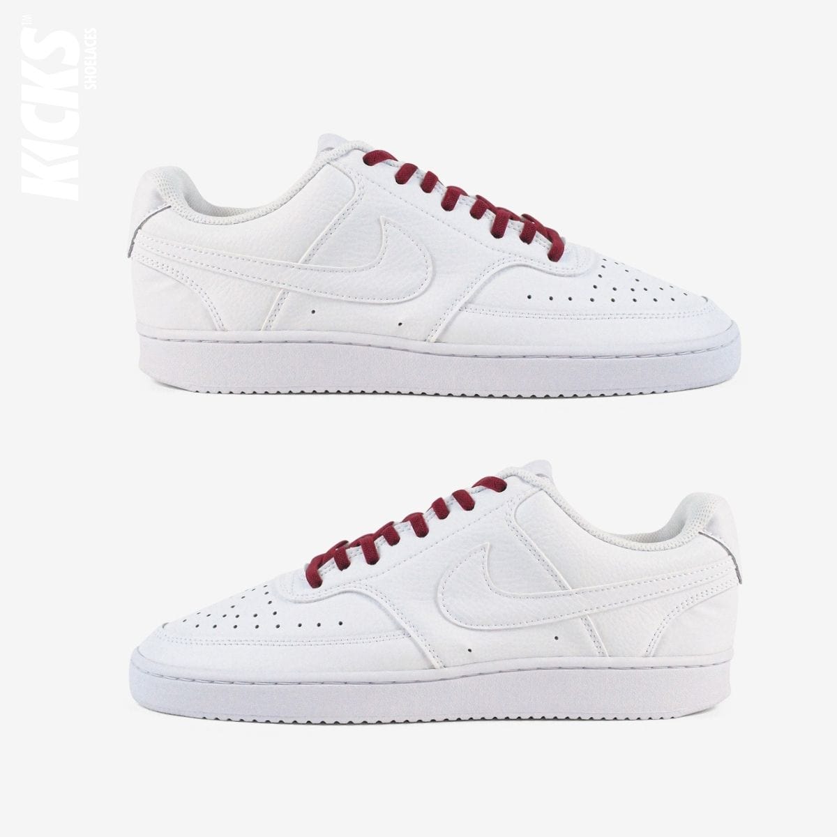 tieless-laces-with-dark-red-laces-on-nike-white-sneakers-by-kicks-shoelaces